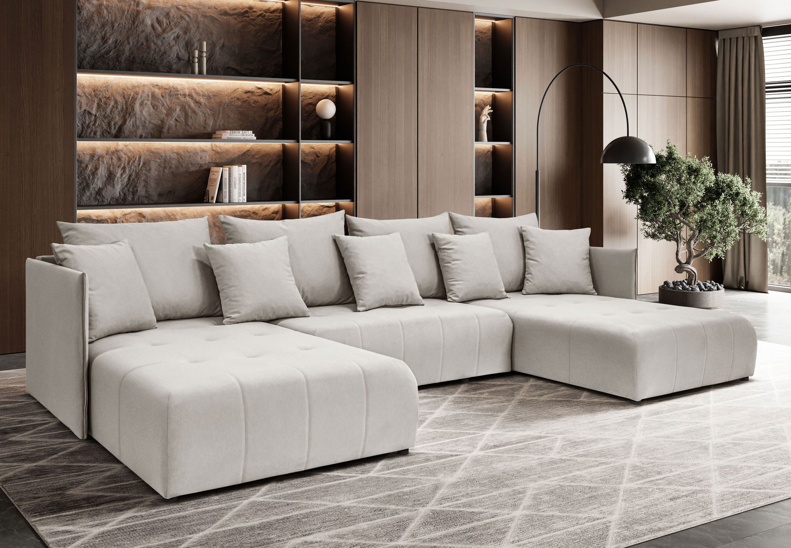 Lookway Wohnlandschaft APOLLO U Ecksofa mit Schlaffunktion und Bettkasten, 348x188x93 cm