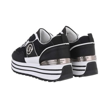Ital-Design Damen Low-Top Freizeit Sneaker (86188120) Keilabsatz/Wedge Sneakers Low in Schwarz