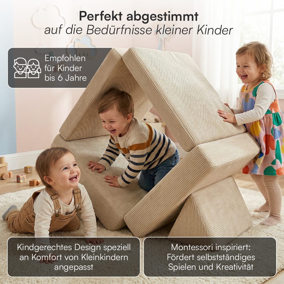 Bellabino Kindersofa Nile aus Schaumstoff Teilen, modulare Kinderspielcouch aus Cord, Beige, Mini-Variante für Kleinkinder, Cordbezug abnehmbar & waschbar, 130x – Bild 5 von 5
