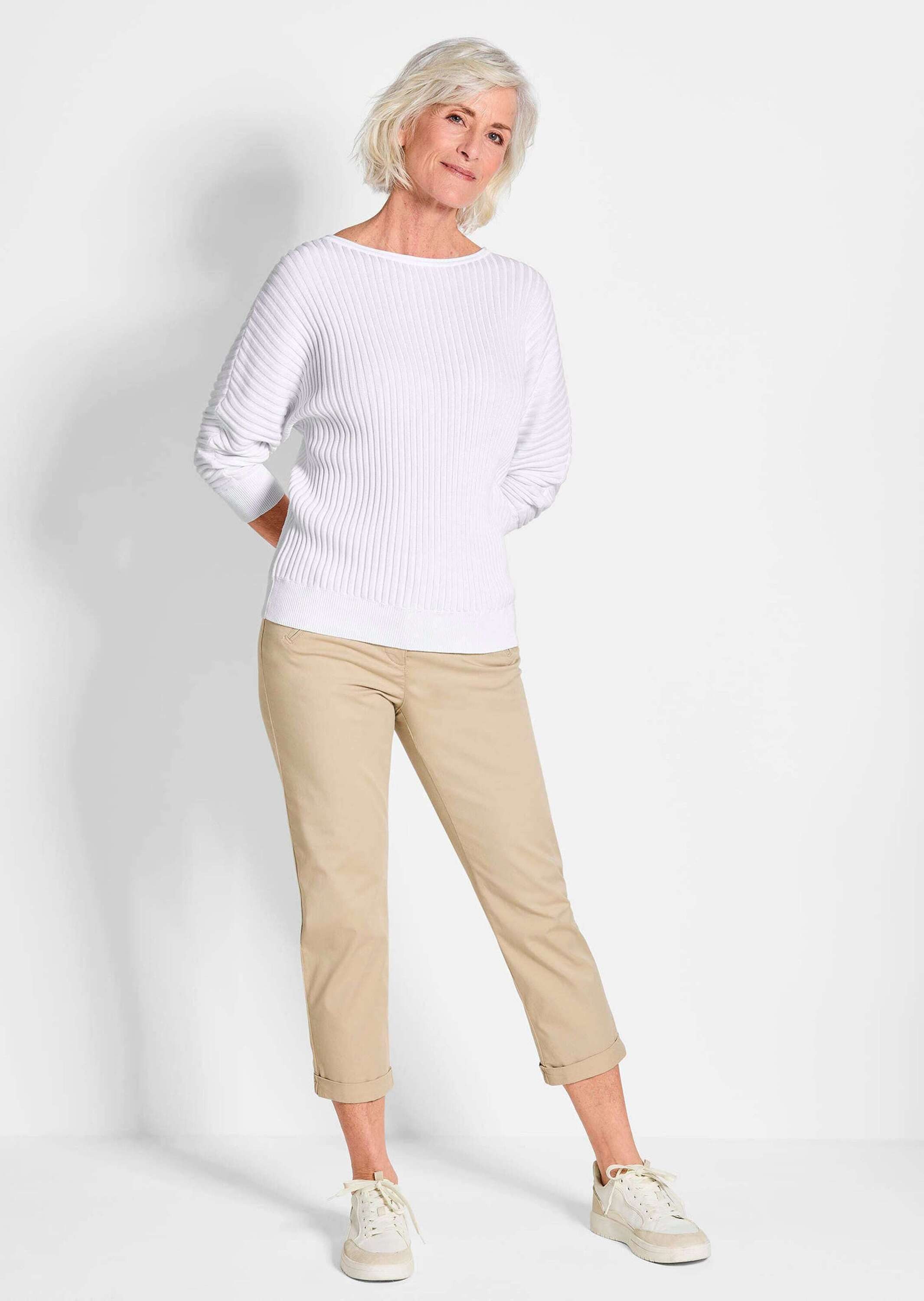 GOLDNER Strickpullover Baumwollmix mit Fledermausärmeln und Rippstruktur Mo günstig online kaufen