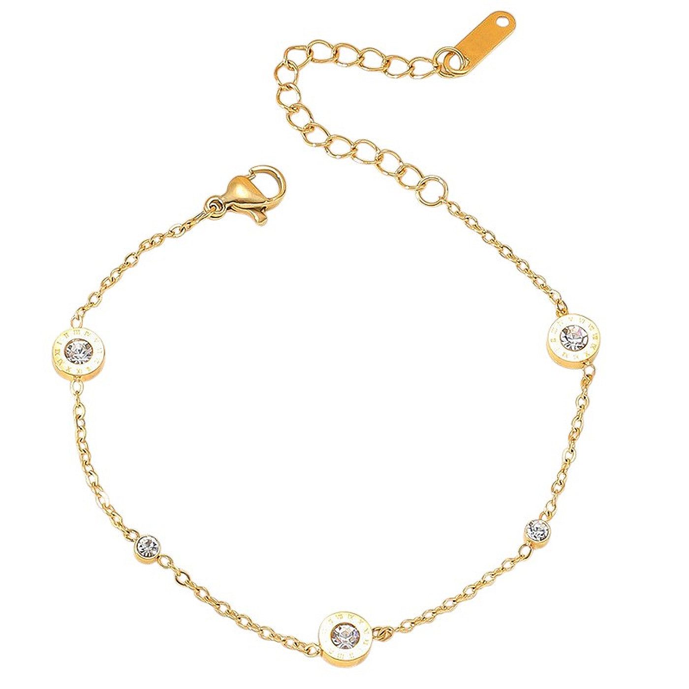 KARMA Armband Damen Medaillons Edelstahl Kristall Silber oder Gold modern (Edelstahlarmband, Schmuck für Frauen Damenarmband), Armkettchen Karabinerverschluss