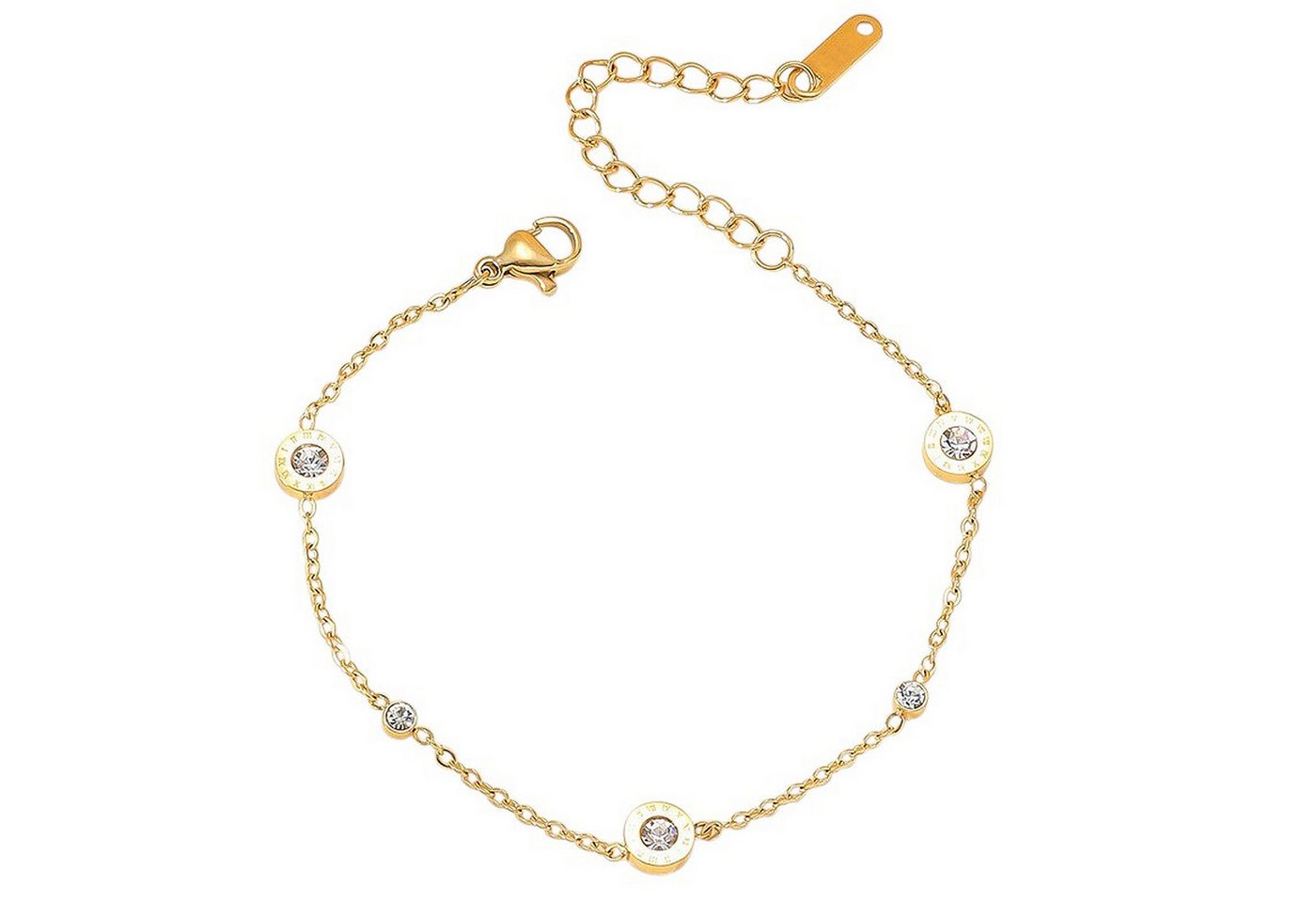 KARMA Armband Damen Medaillons Edelstahl Kristall Silber oder Gold modern (Edelstahlarmband, Schmuck für Frauen Damenarmband), Armkettchen Karabinerverschluss