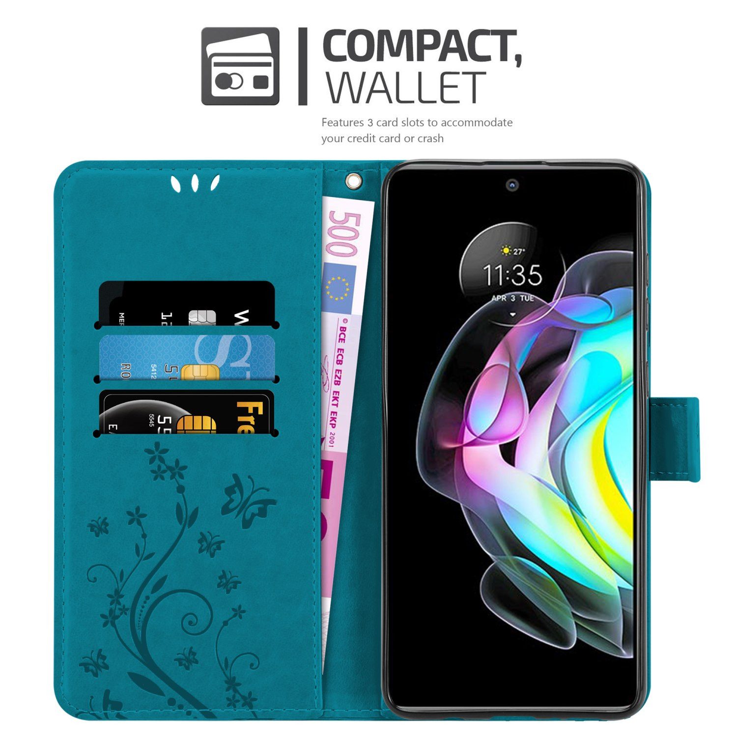 Cadorabo Handyhülle für Motorola EDGE 20 Hülle Motorola EDGE 20, Hülle Schutzhülle Blumen Flower mit Standfunktion Kartenfach Magnet