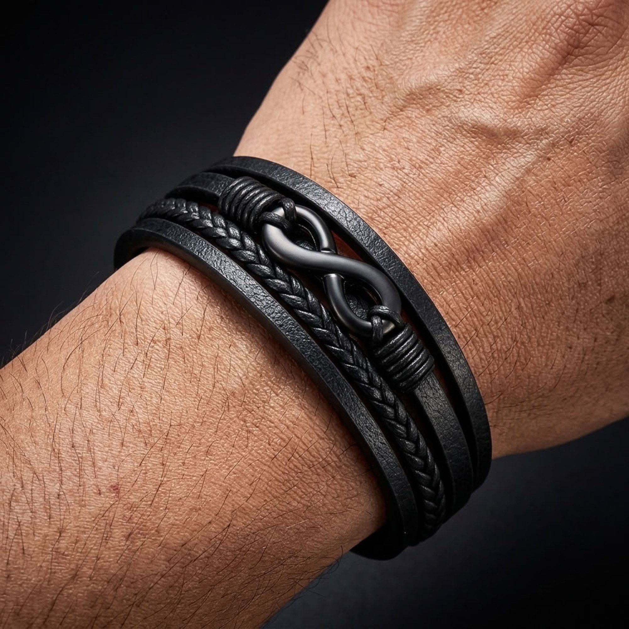 UNIQAL.de Lederarmband Unisex Schwarz & Silber mit Unendlichkeit Symbol – „NICE INFINITY“ (Elegant verarbeitet, langlebig und angenehm zu tragen – das ideale Ge – Bild 5 von 5