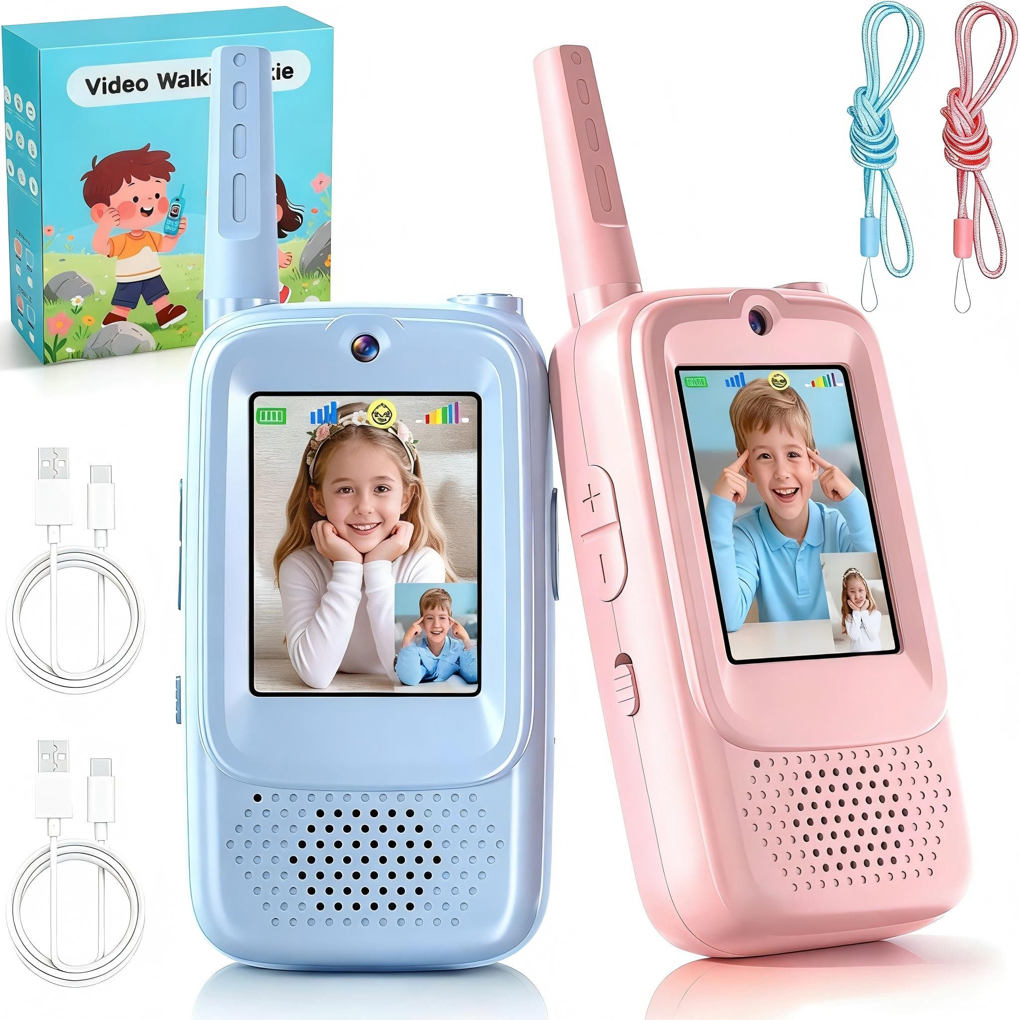 Ophy Walkie Talkie 2x Walkie Talkie für Kinder mit Bildschirm – 400 m Reichweite, (2-St., 4 Spracheffekte, Spielzeug für Kinder ab 3–12 Jahre), ideal für Outdoor, Camping & Wandern (Jungen & Mädchen)