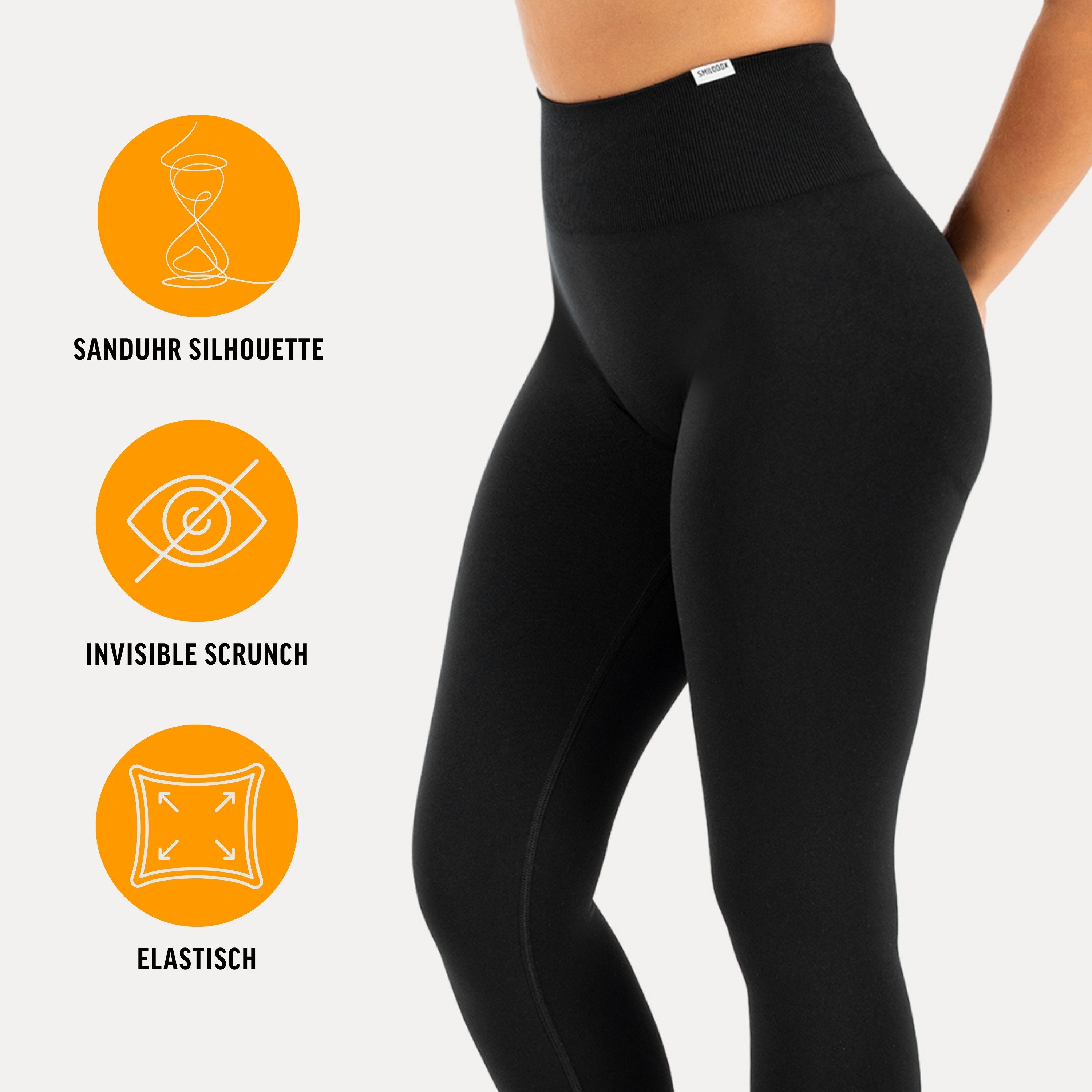 Smilodox Leggings Amaze Pro mit Scrunch-Effekt, High Waist V-Shape Sport & Yogahose Seamless Push Up Booty Fitnesshose Blickdicht Yoga Gym Figurformend