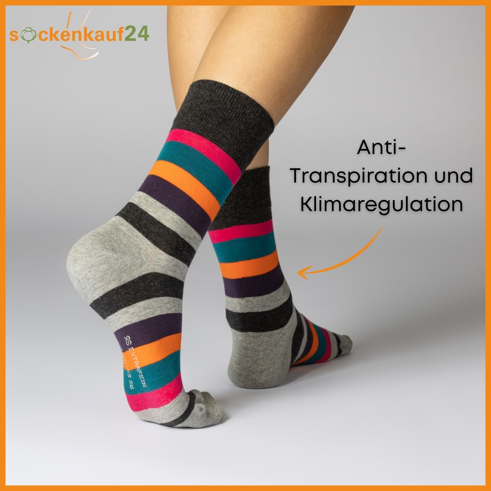 sockenkauf24 Basicsocken Damen Socken Bunt Ringelsocken Gestreift Baumwolle mit Komfortbund (6-Paar, 35-38) ohne Naht - 11979 – Bild 4 von 5