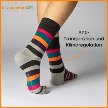 sockenkauf24 Basicsocken 6 oder 12 Paar Damen Socken Ringel Bunt (6-Paar, 35-38) Baumwolle Komfortbund ohne Naht - 11979 WP