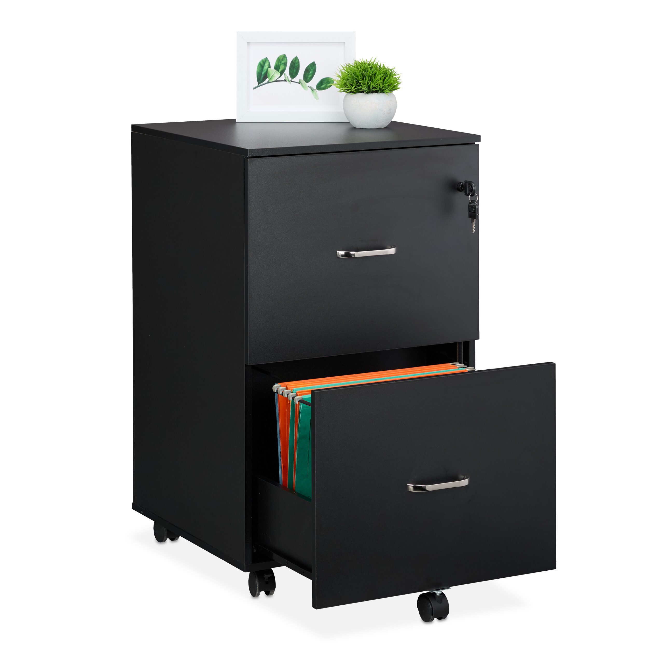 relaxdays Rollcontainer mit Hängeregist, Schwarz günstig online kaufen