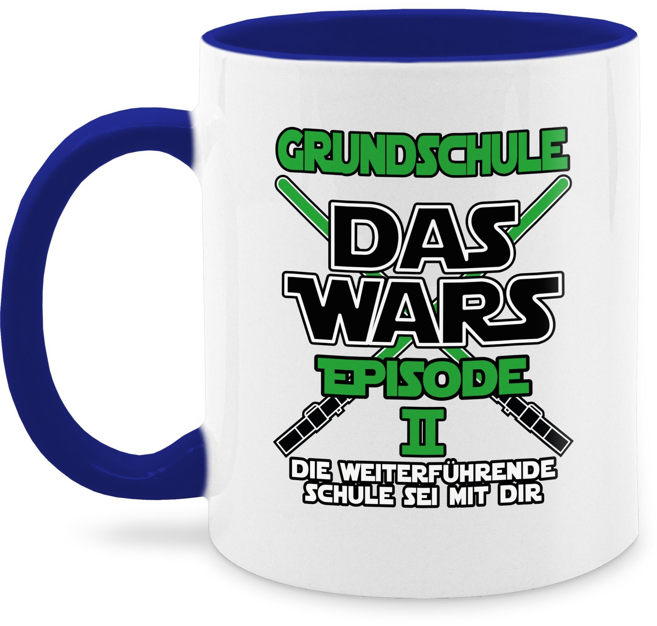 Shirtracer Tasse Grundschule Das Wars - Episode 2 - Die Weiterführende Schule sei mit d, Keramik, Einschulung Geschenk Tasse 2 Dunkelblau