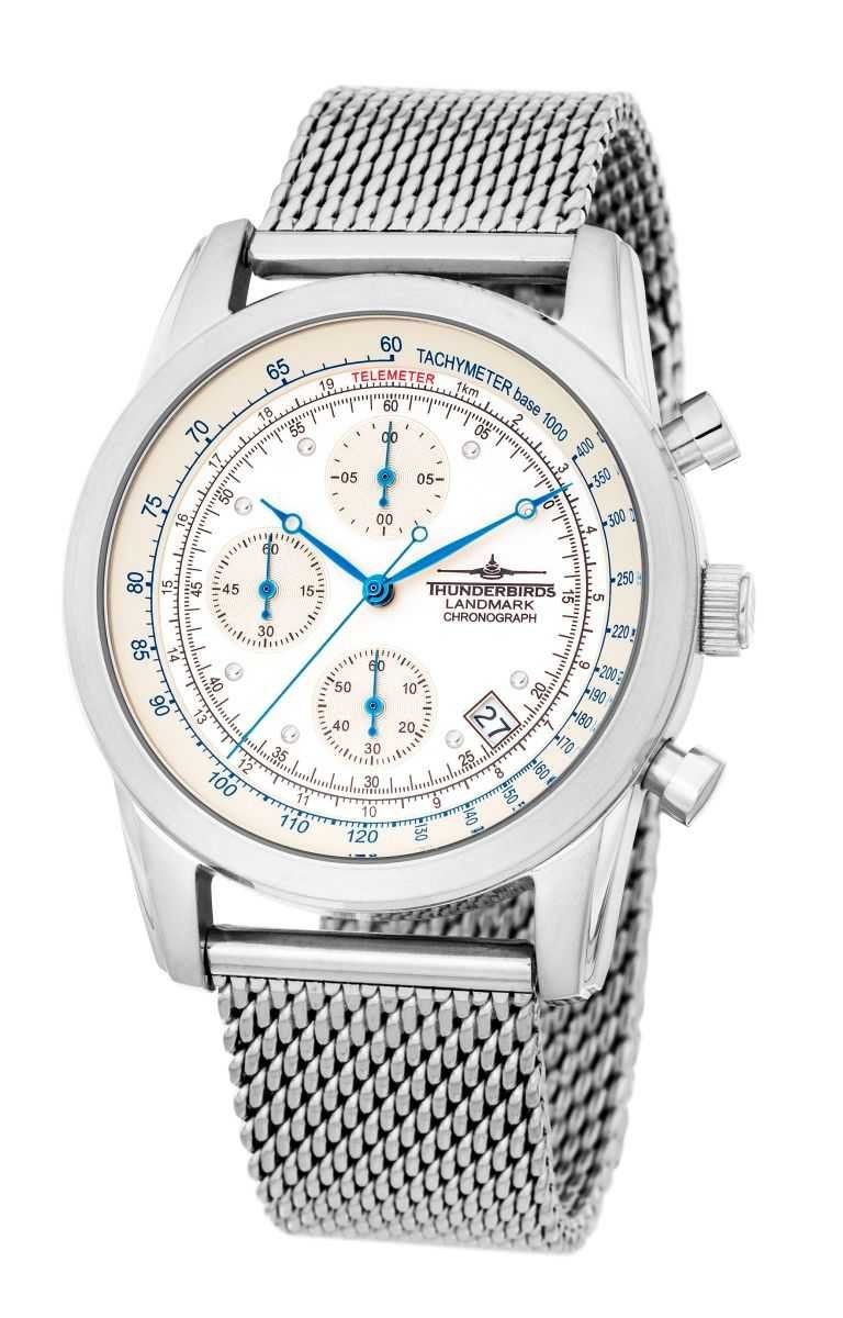 Thunderbirds Chronograph Landmark Herrenuhr TB1000-01 – Elegante Armbanduhr für Herren, mit Milanaiseband, 42 mm Edelstahlgehäuse