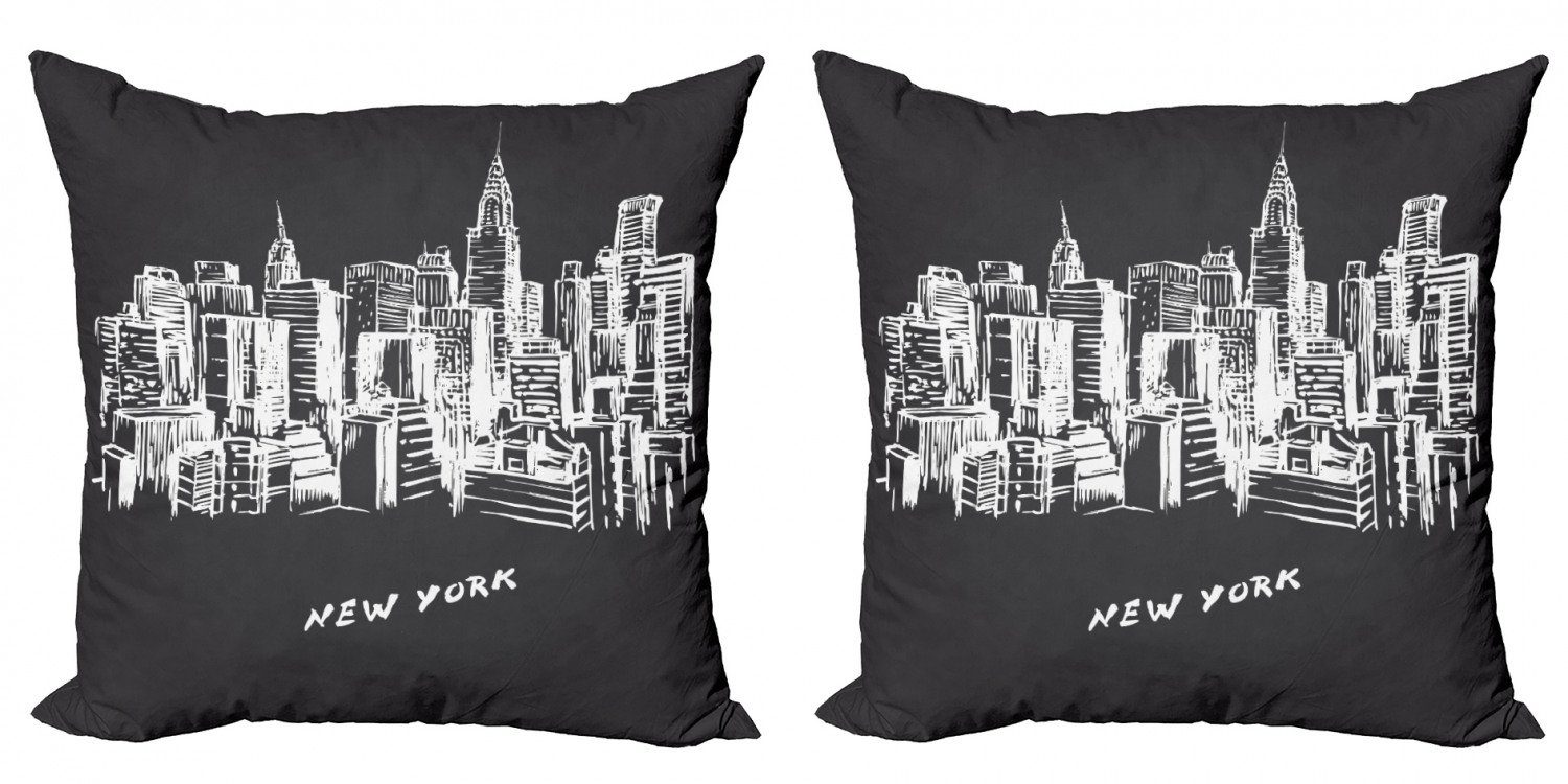 Kissenbezüge Modern Hand Doppelseitiger (2 NYC Accent Abakuhaus gezeichnete Gebäude Stadt Deco Digitaldruck, der Stück), in