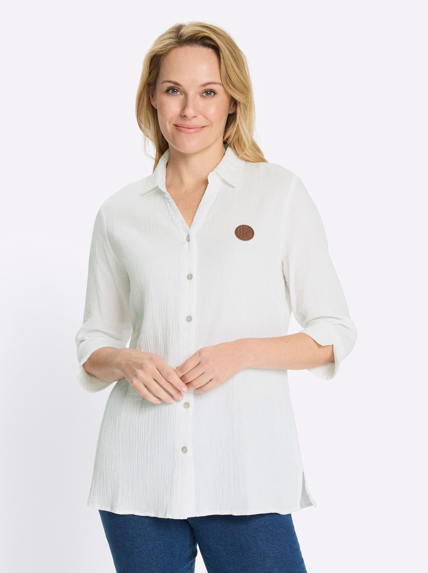 Sieh an! Klassische Bluse Longbluse 3/4-Arm