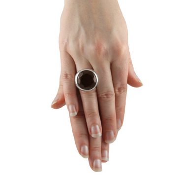 SKIELKA DESIGNSCHMUCK Silberring Rauchquarz Ring "Round" 20 mm (Sterling Silber 925) (1-tlg), hochwertige Goldschmiedearbeit aus Deutschland