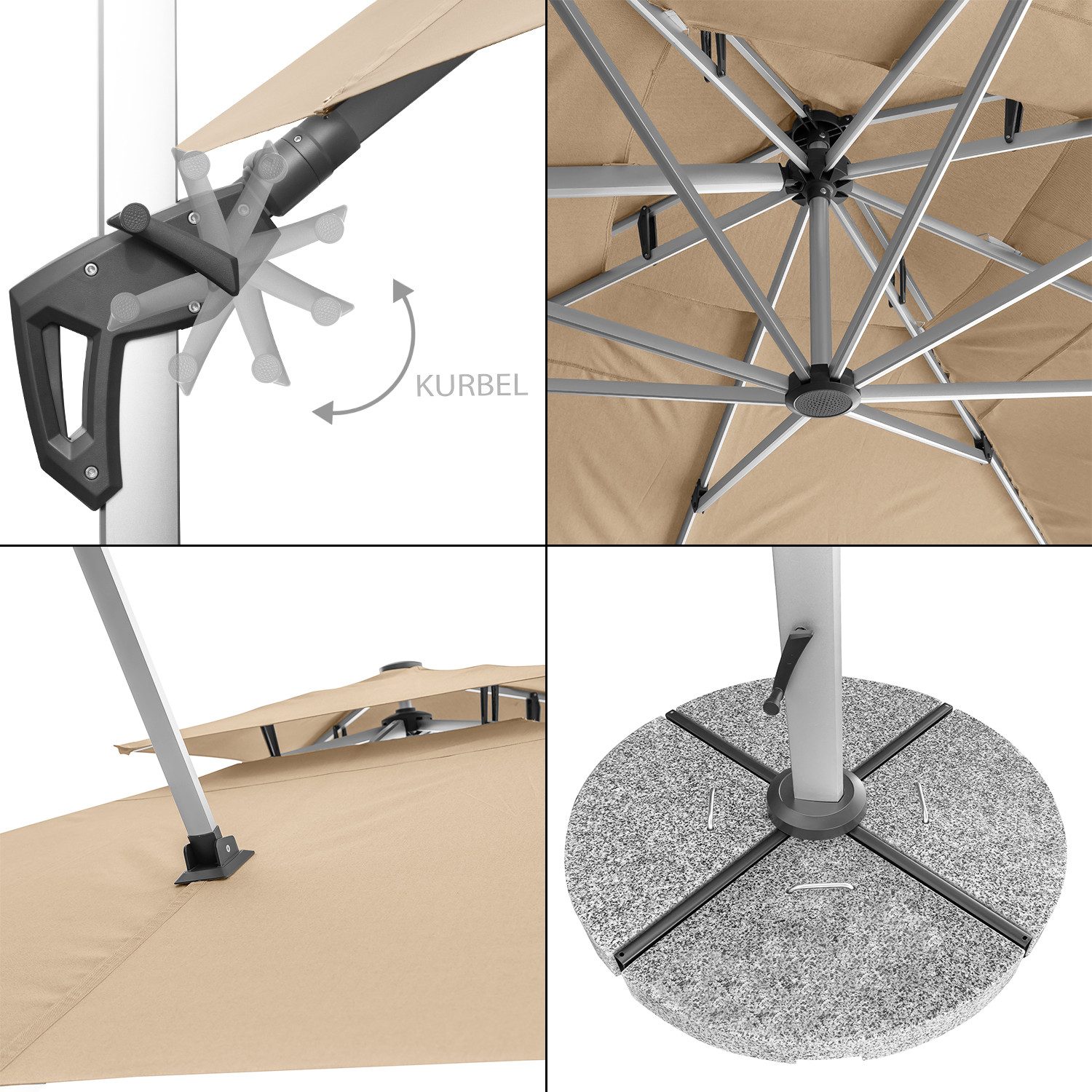 anndora-sonnenschirm Ampelschirm aus Aluminium 4x4 Meter mit Sonderstoff, LxB: 400x400 cm, 360° Drehmechanismus - wasserabweisender Stoff - Winddach