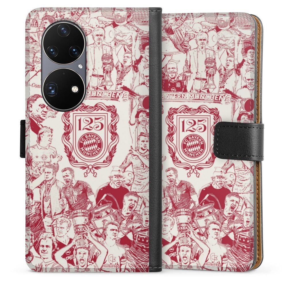 DeinDesign Handyhülle FCB 125 Jahre FC Bayern München Offizielles Lizenzprodukt, Huawei P50 Pro Hülle Flip Case Klapphülle Handytasche Leder
