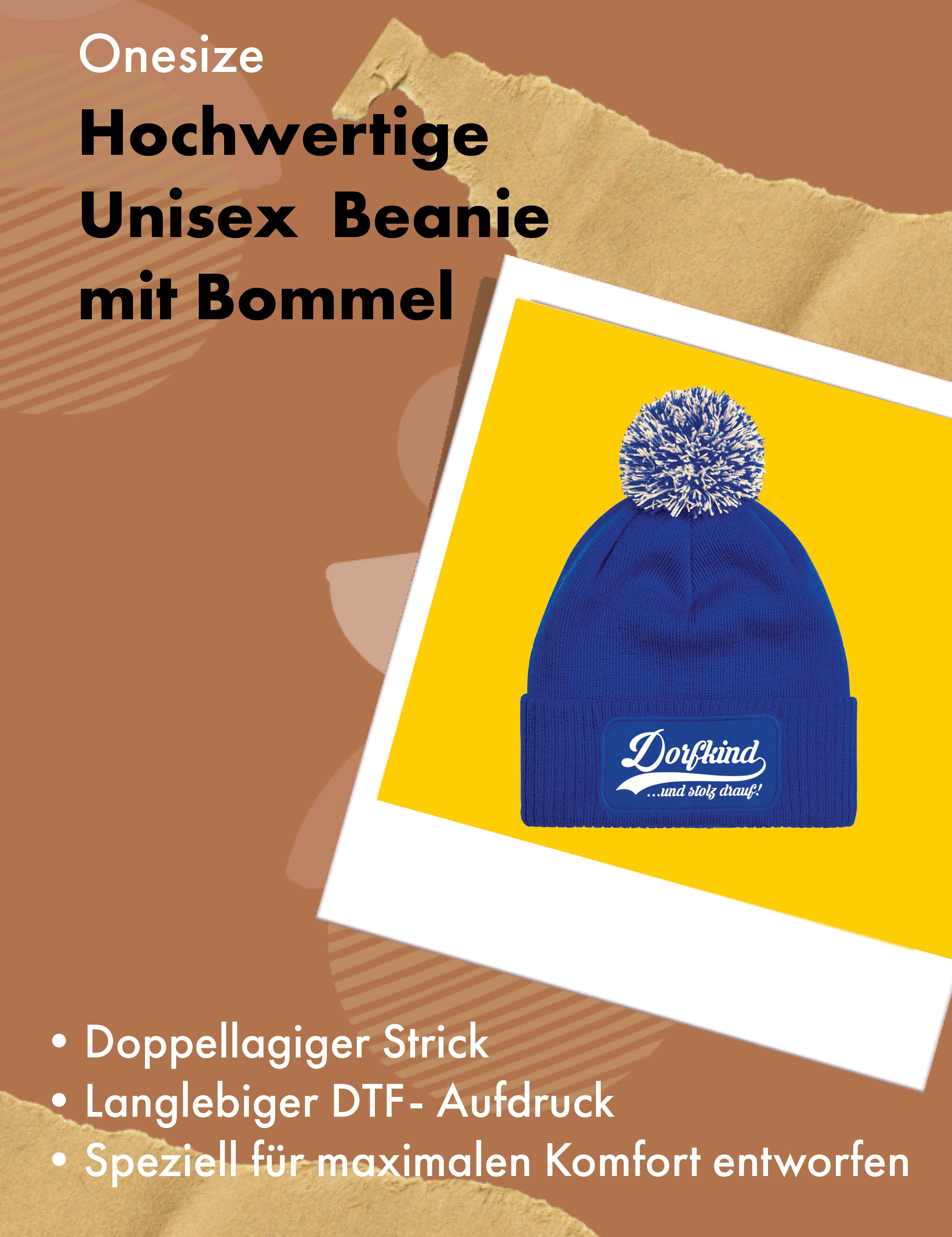 Youth Designz Beanie Unisex Strick Bommel Beanie Mütze mit Dorfkind Aufdruck Geschenk mit lustigen Logo für Damen und Herren