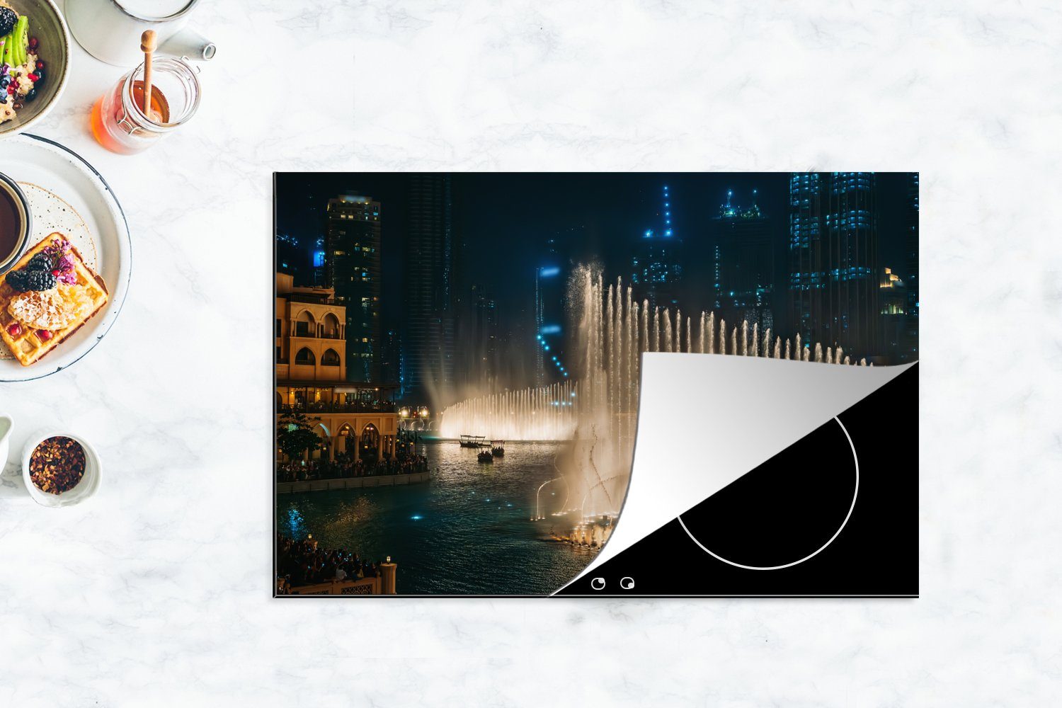 tlg), die 81x52 cm, (1 MuchoWow Vinyl, Wunderschöne in Schutz Induktionskochfeld für Dubai, küche, Springbrunnen Herdblende-/Abdeckplatte Ceranfeldabdeckung