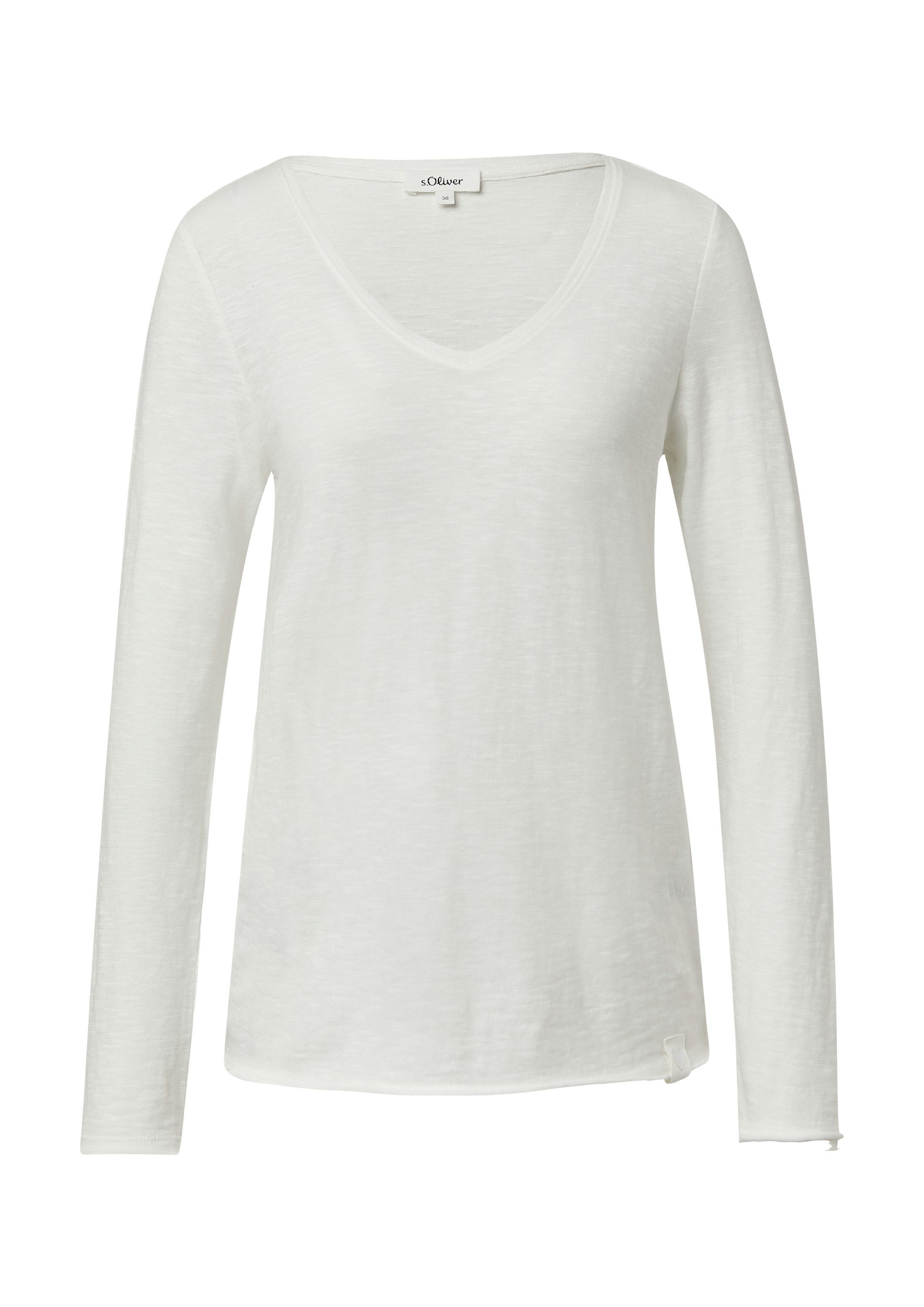 s.Oliver Langarmshirt T-Shirt Jersey-Shirt mit V-Ausschnitt und Rollsaum günstig online kaufen