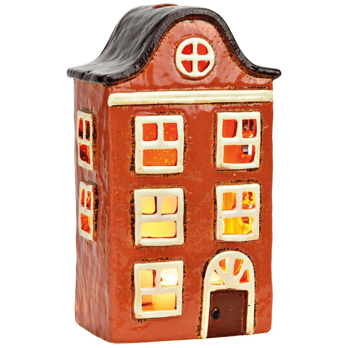 matches21 HOME & HOBBY Kerzenhalter Rotes Windlicht Dekohaus Teelichthaus aus Steingut, 13x22x9 cm (1 St), Lichterhaus als festliche Weihnachts- und Herbstdeko