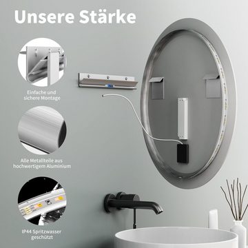 HOKO Badspiegel HOKO® LED Badspiegel rund 60cm mit LED Licht Wechsel (Warmweiß - Kaltweiß - Neutral. Licht mit Touch Schalter und mit Wandschalter einschaltbar. Memory-Funktion.IP44, 5mm HD Glass)