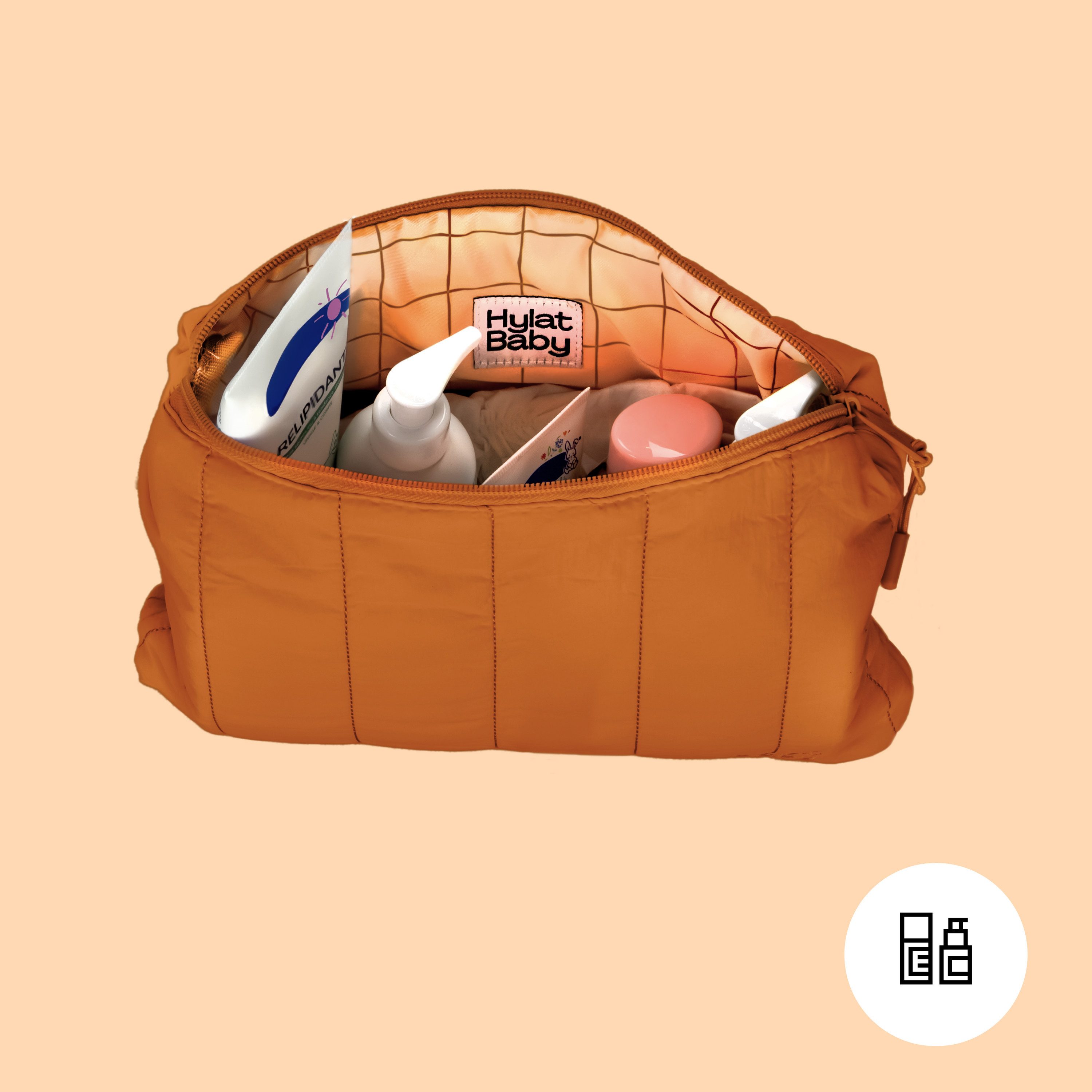 Hylat Baby Kulturbeutel Kosmetiktasche - vielseitiger Kulturbeutel-Organizer – Braun (1-tlg), Kosmetiktasche - stilvolle gesteppte Windeltasche - Braun – Bild 4 von 5
