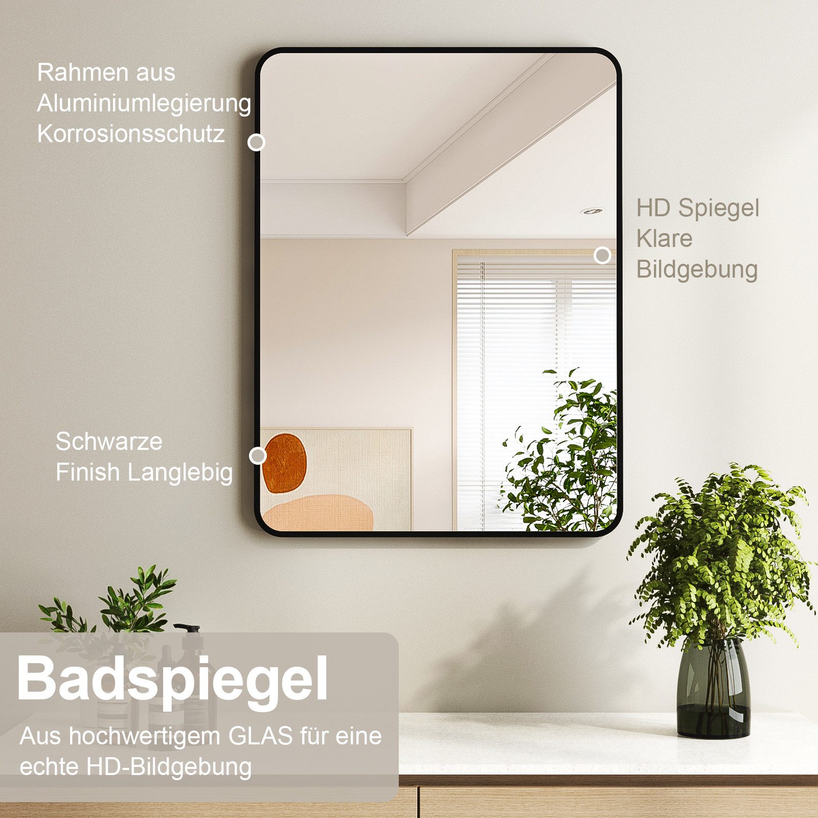 Boromal Wandspiegel Spiegel Schwarz Rechteckig Wand mit Rahmen eckig / abge günstig online kaufen