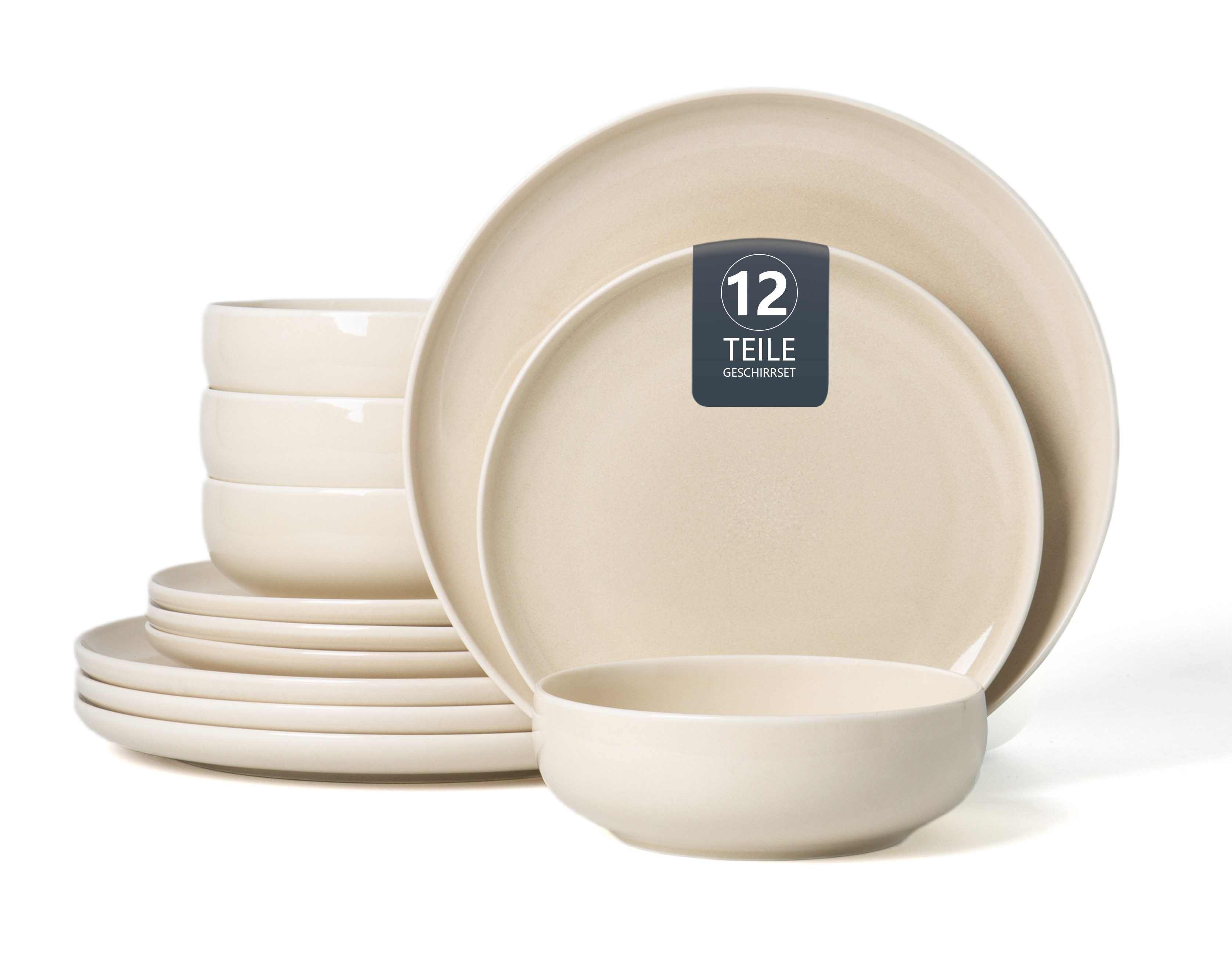 OTTO home Geschirr-Set Flett, mit Reaktivglasur (12-tlg), 4 Personen, Porzellan, Teller Set, spülmaschinenfest und mikrowellengeeignet