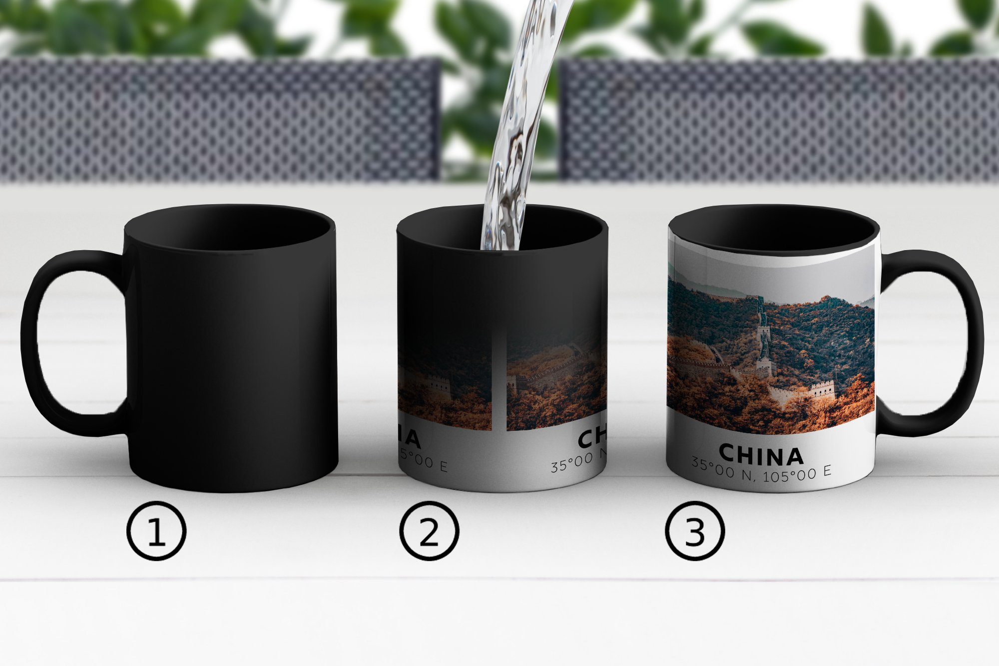 China Zaubertasse, Herbst, Farbwechsel, - Geschenk MuchoWow Mauer Asien - - Tasse Große Kaffeetassen, Teetasse, Keramik,