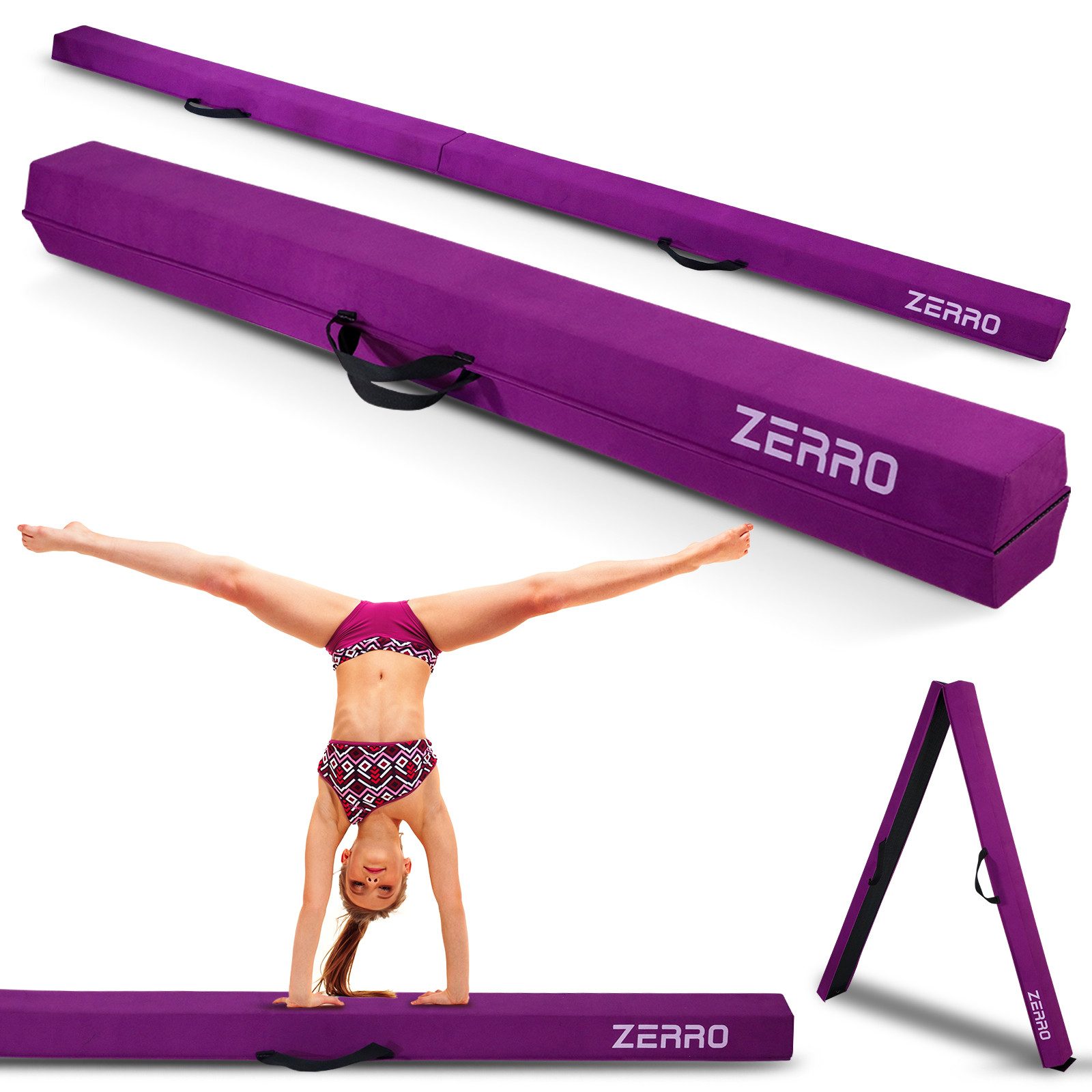 CCLIFE Balancetrainer Schwebebalken für Zuhause Kinder, 240cm Balken Turnen, Grün, Lila