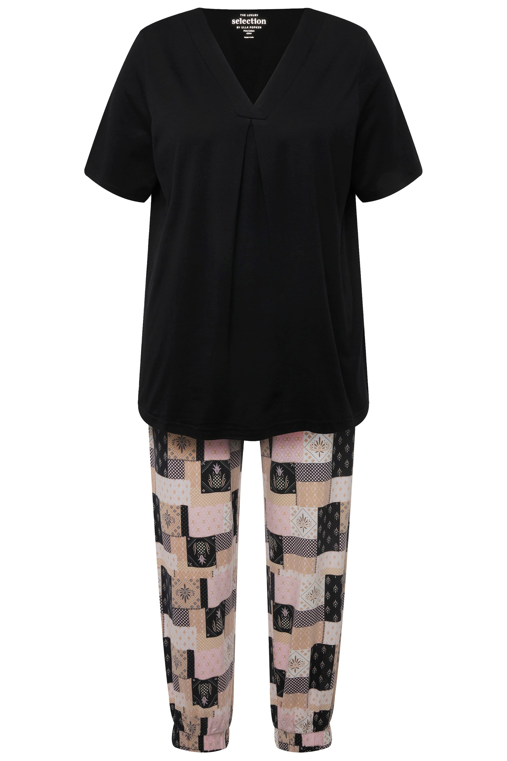 Ulla Popken Pyjama Schlafanzug V-Ausschnitt Halbarm günstig online kaufen