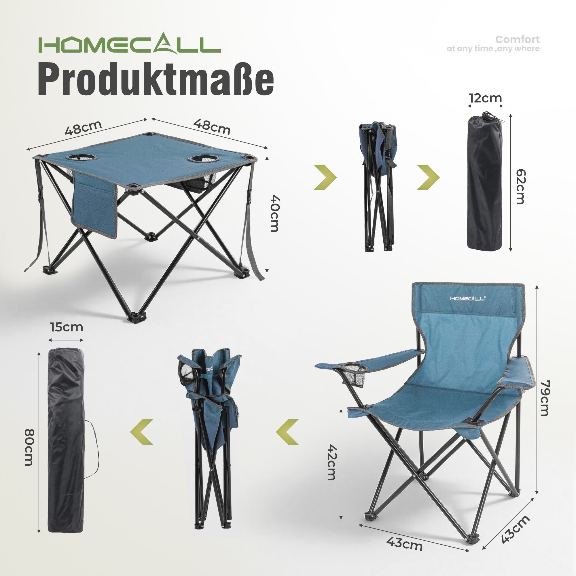 HOMECALL Campingstuhl Campingtisch mit Stühlen Klappstuhl Camping Faltstuhl Picknicktische (Rutschfest & Wetterfest, für Camping, Picknick, Angeln, 1 St), Faltstuhl Campingstuhl mit Tisch Klapptisch mit Stühlen