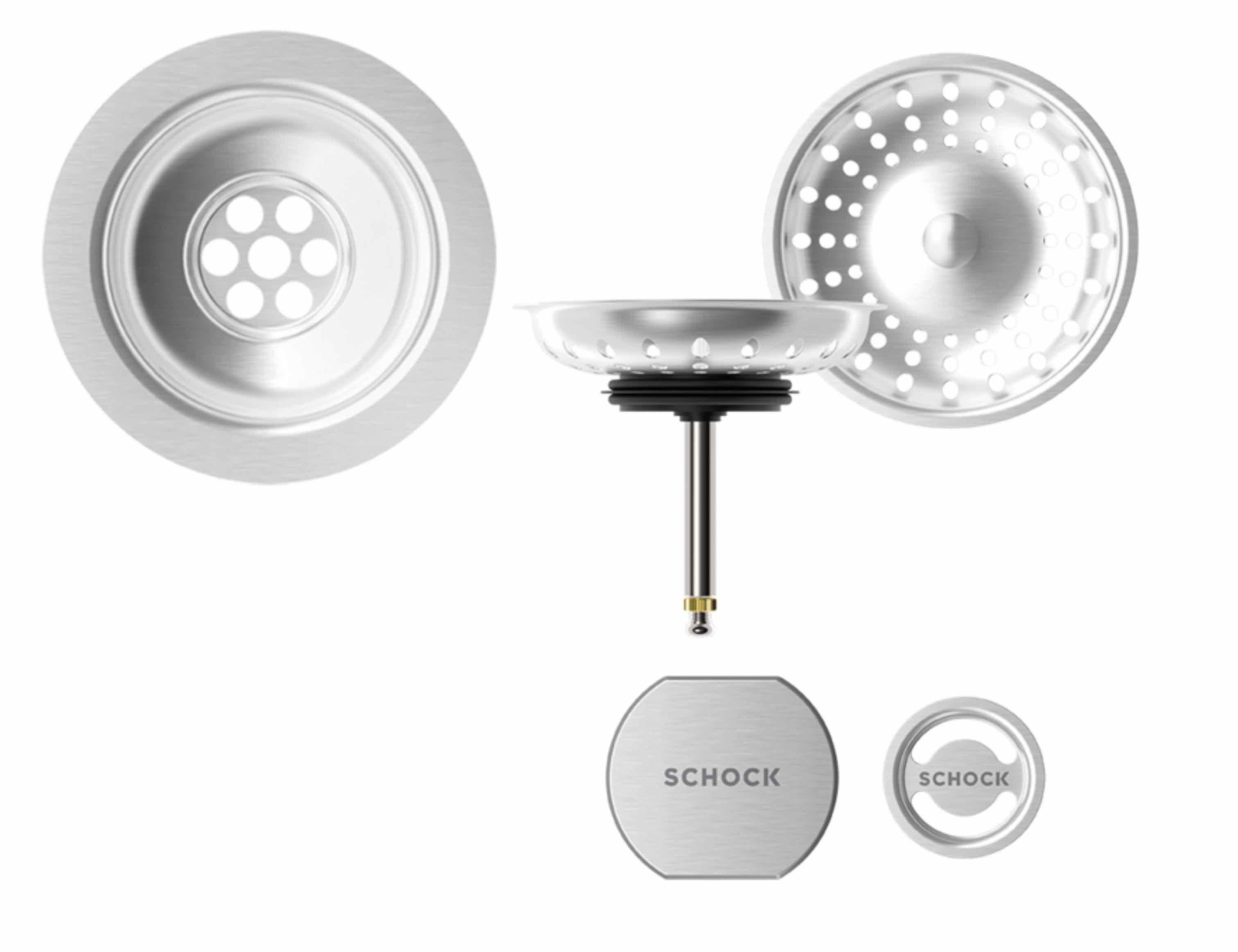 Schock Einbauspüle SCHOCK Sichtteile in Edelstahl-Matt zu Ablaufgarnitur mit Excenter