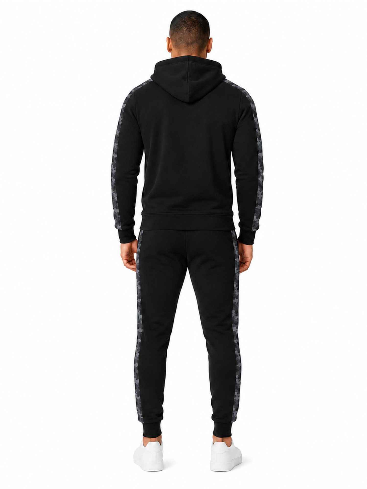 L.gonline Freizeitanzug Herren Jogginganzug einfarbig 100% BW 586 Camouflage L (Kapuzenjacke mit Reißverschluss, Hose, 2-tlg), Fitness Freizeit Casual