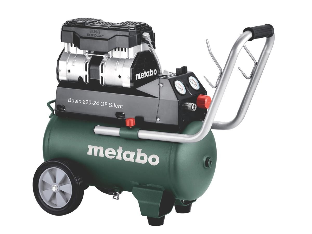 metabo Kompressor Basic 220-24 OF Silent, max. 8 bar, 24 l, Inklusive Universal-Schnellkupplung, Zuggriff mit Gummierung