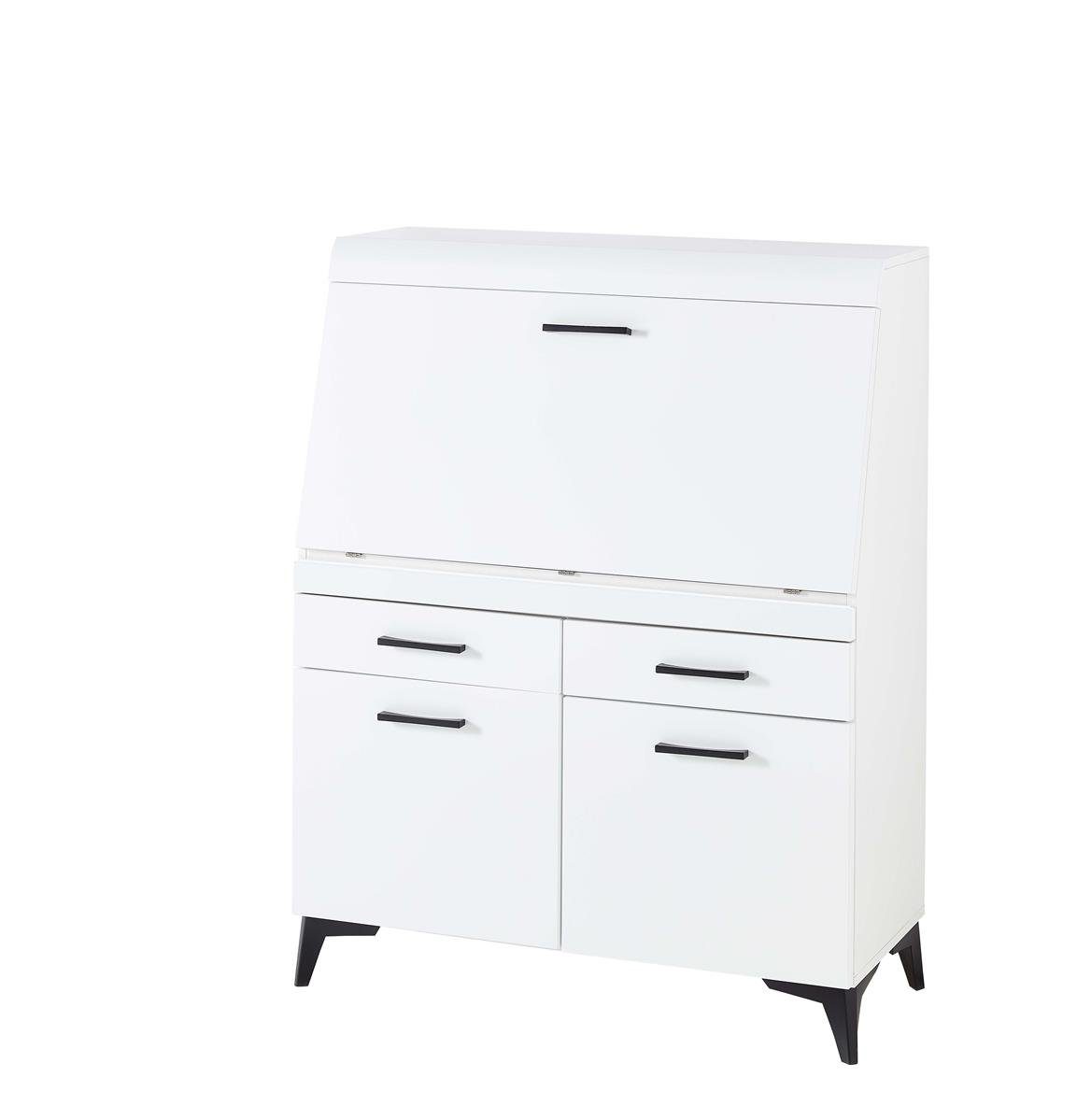 freiraum Sekretär Secret, Sekretär in Weiß, mit 1 Klappe, 2 Schubkästen und 2 Holztüren