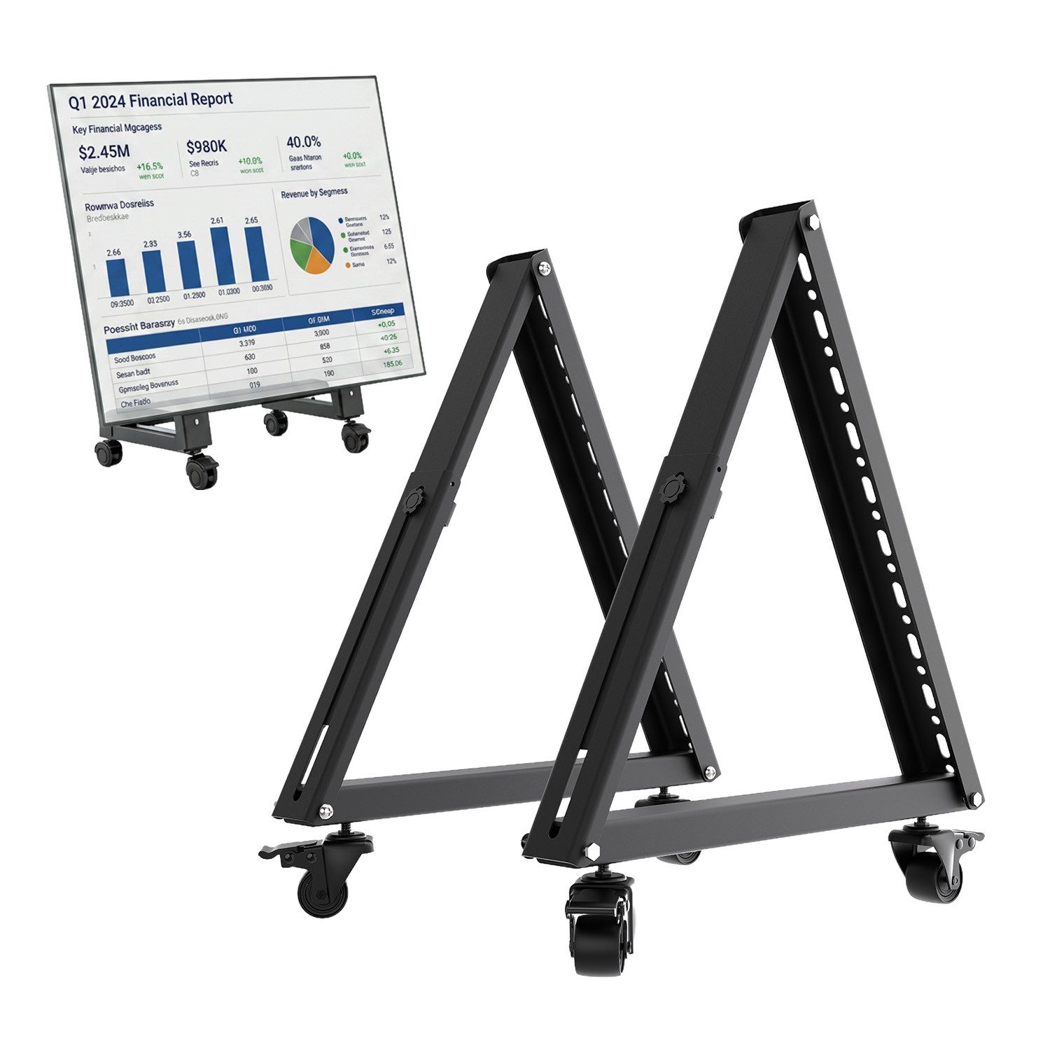 Maclean TV-Ständer MC-183 Bodenständer für 37–80'' Fernseher max. 75 kg, (bis 80 Zoll, mobil, mit Feststellbremsen, Länge: 445 mm, Höhe: 400–580 mm)