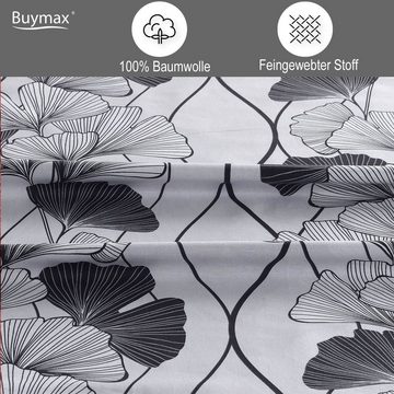 Bettwäsche, Buymax, Renforce: 100% Baumwolle, 2 teilig, 135x200 cm, mit Reißverschluss, Bettbezug-Set, Blumen, Grau, Schwarz