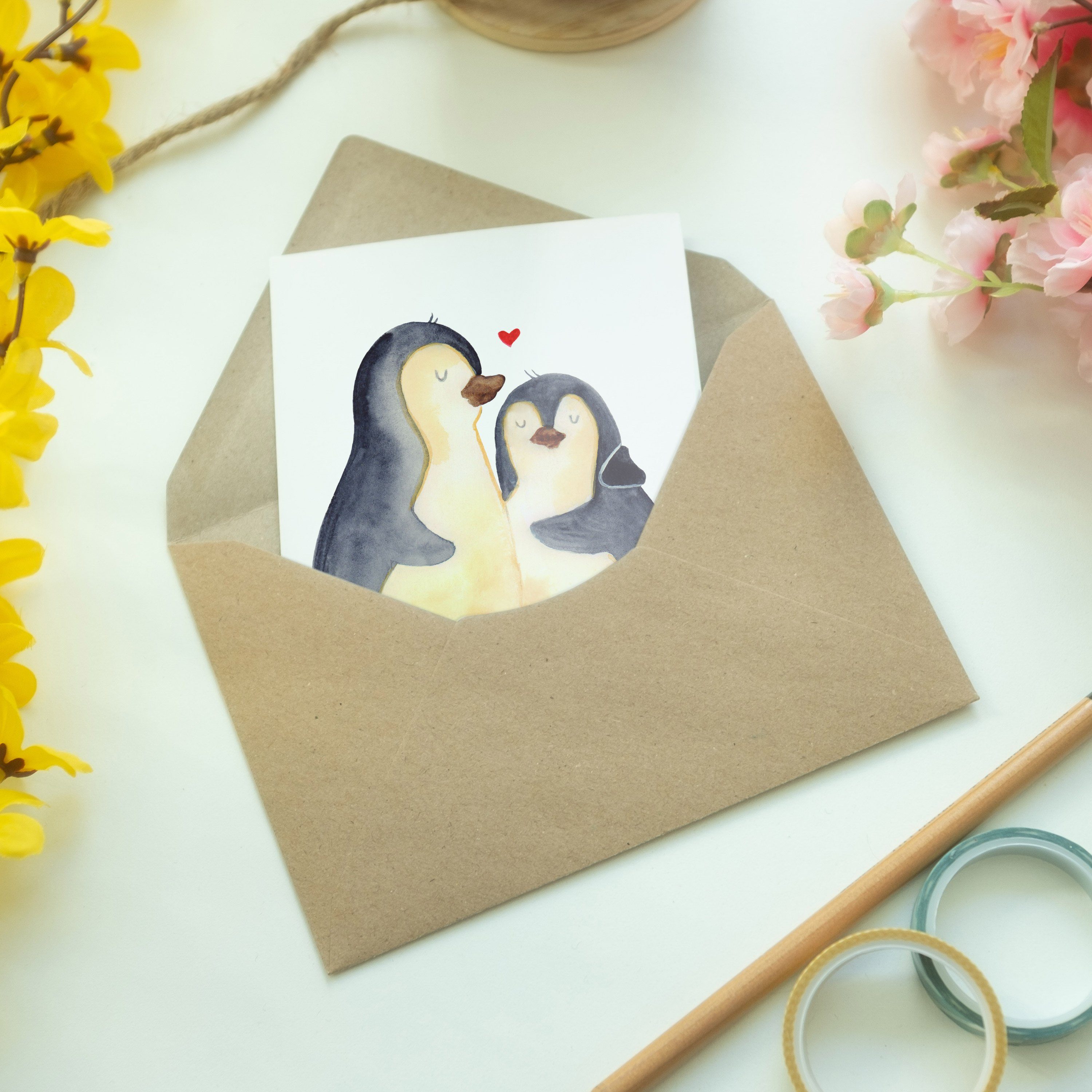Geschenk, Liebespaar, Panda See Mr. - & umarmend Geburtstagskarte, - Mrs. Weiß Pinguin Grußkarte