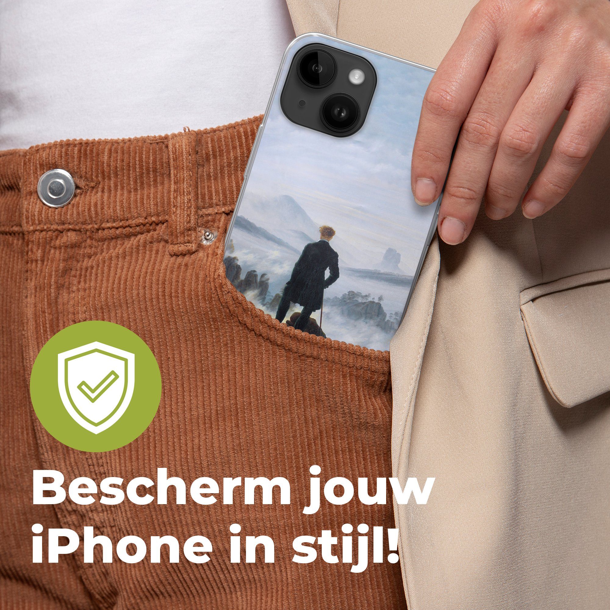 MuchoWow Handyhülle für Apple iPhone 14 Der Wanderer über dem Nebelmeer - Caspar David Fri, Smartphone-Bumper, Print, Handy Schutzhülle Dünn