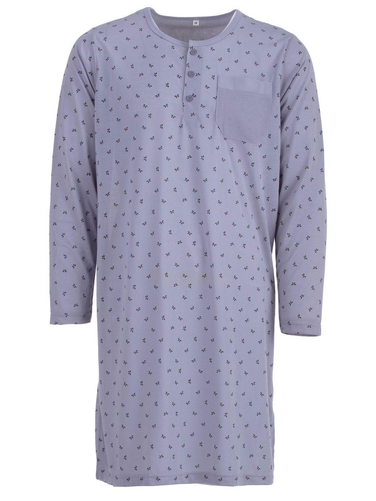 Lucky Nachthemd Nachthemd Langarm - Grafik Brusttasche Uni grau