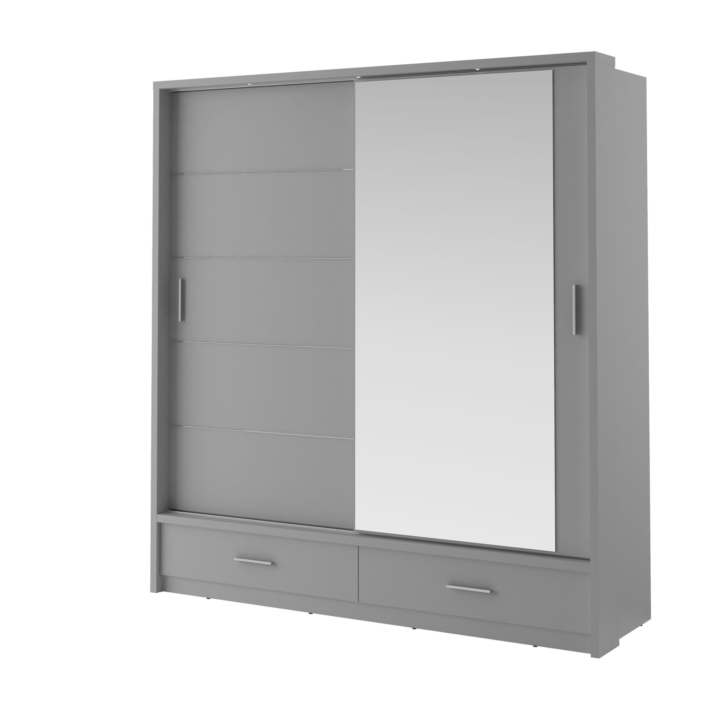 mit 200 2 Schwebetürenschrank, 05 grau cm Compleo Kleiderschrank Spiegel, ARTI Schubladen, mit