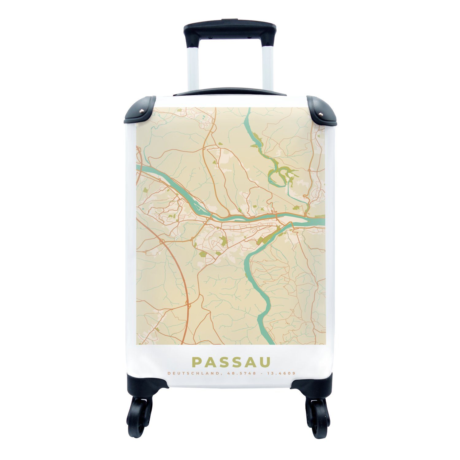 Jahrgang Rollen, - Karte, für Trolley, 4 Ferien, Stadtplan mit Passau - - MuchoWow Reisetasche Handgepäckkoffer rollen, Reisekoffer Handgepäck