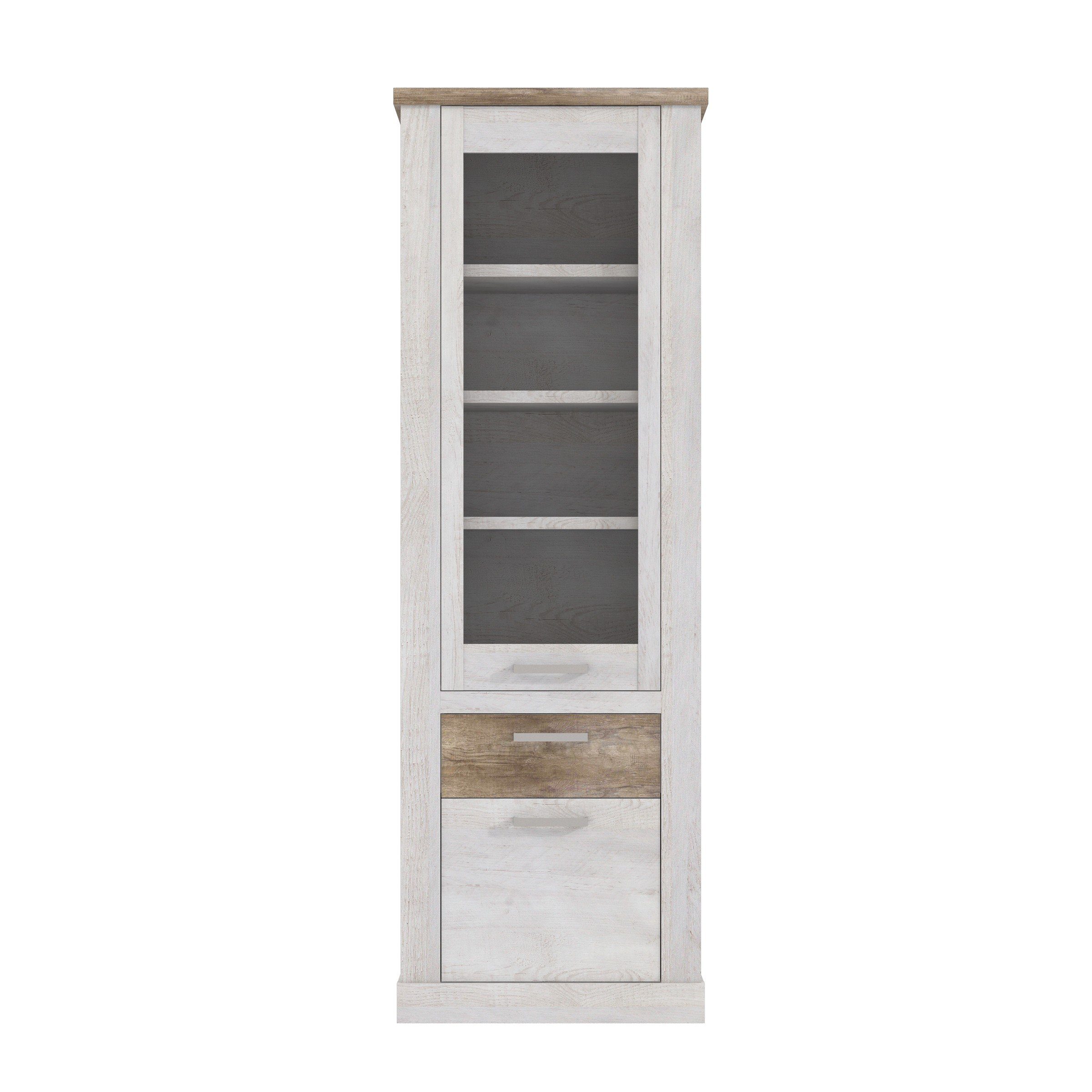 Duro (BxHxT: Vitrine 71,2x212x41,3 cm) Weiss freiraum in kombiniert Pinie