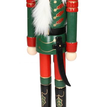 ECD Germany Nussknacker Weihnachten Holzfigur König Puppet Marionette Ornament Nussbrecher, 25cm mit roter Hut und Säbel aus Holz handbemalt Unikat
