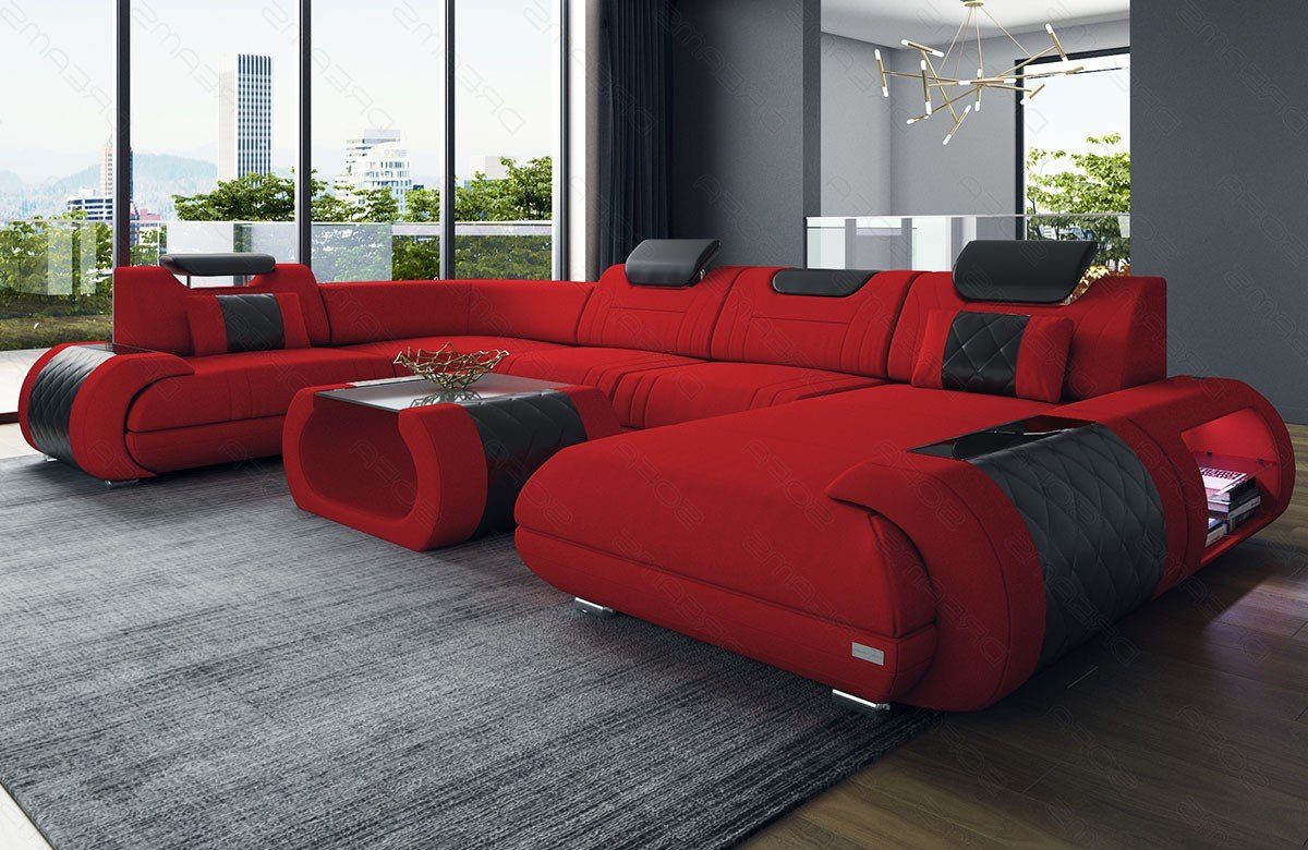 rot-schwarz Polster M Stoffsofa, Stoff wahlweise mit Dreams Couch Wohnlandschaft Sofa Form Sofa Rimini Bettfunktion U Mikrofaser