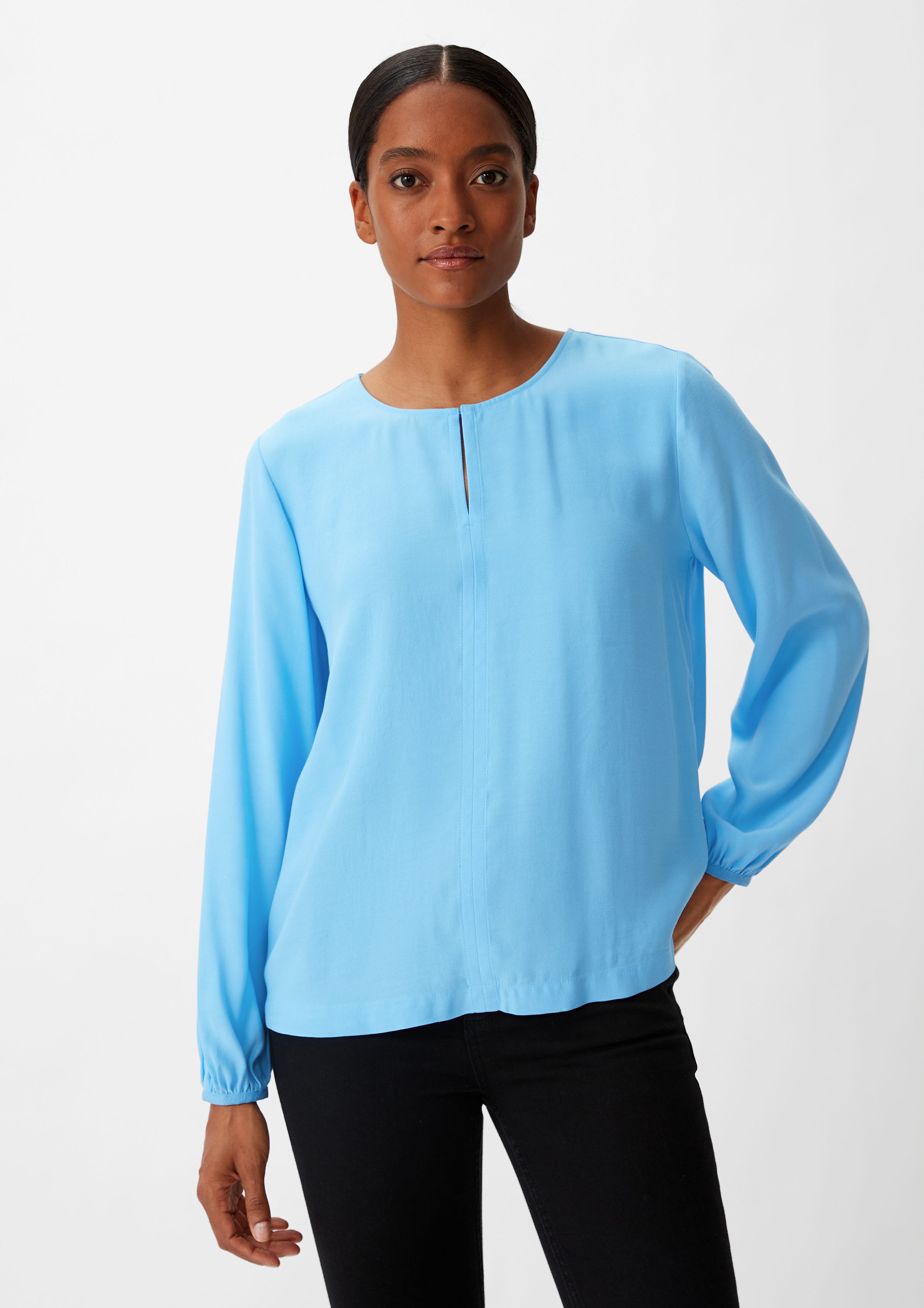 comma casual identity Langarmbluse Bluse mit Teilungsnähte, Out, Ärmel am Verschluss, Viskose hat Knopf lange aus Ärmel, mit Gummibündchen als Cut