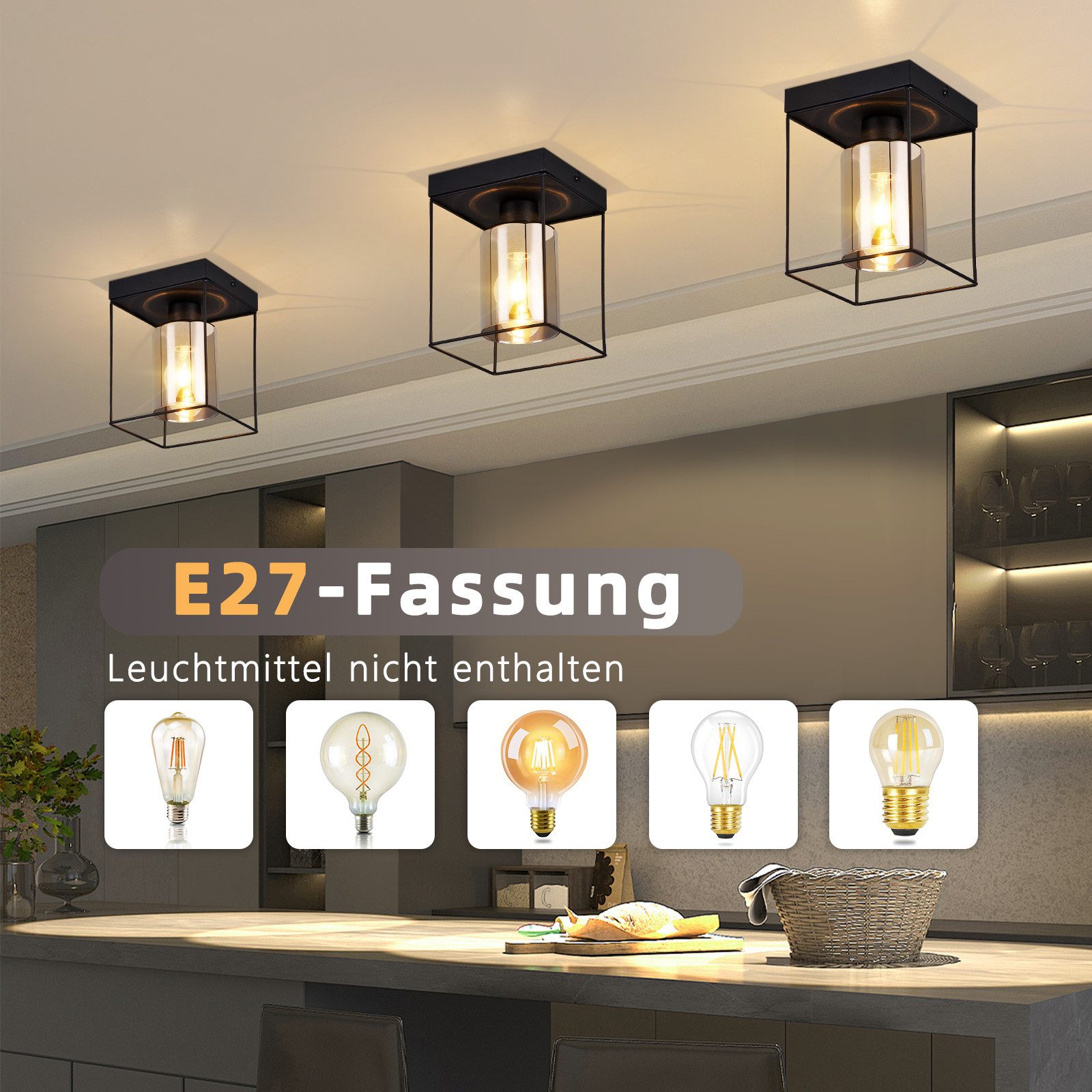 Nettlife Deckenleuchte 1/4 Flammig E27 Glas günstig online kaufen