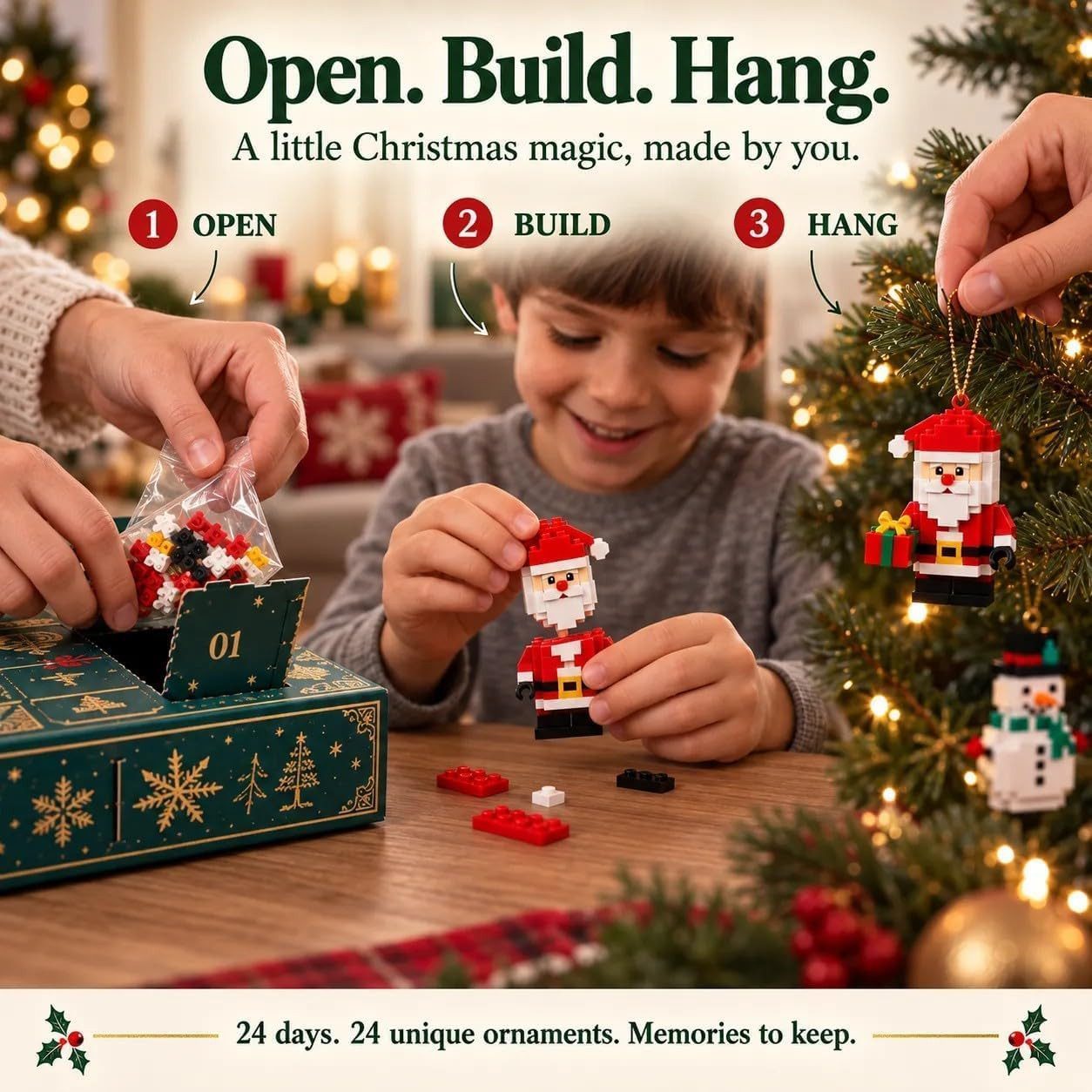 FELIXLEO Adventskalender 24 Tage Mini Christmas Brick Ornament Adventskalender (1-tlg) – Bild 2 von 5