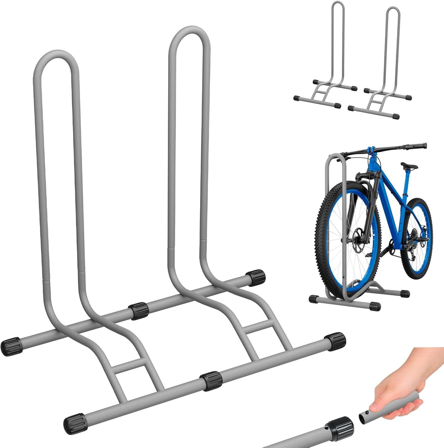 TLGREEN Fahrradständer Boden,Abnehmbar Bodenständer Fahrräder, (2-St., Reifenbreite bis 80 mm, Freistehend Fahrradhalter), Radständer für Mountainbike Rennrad MTB,Stabil,Schwarz